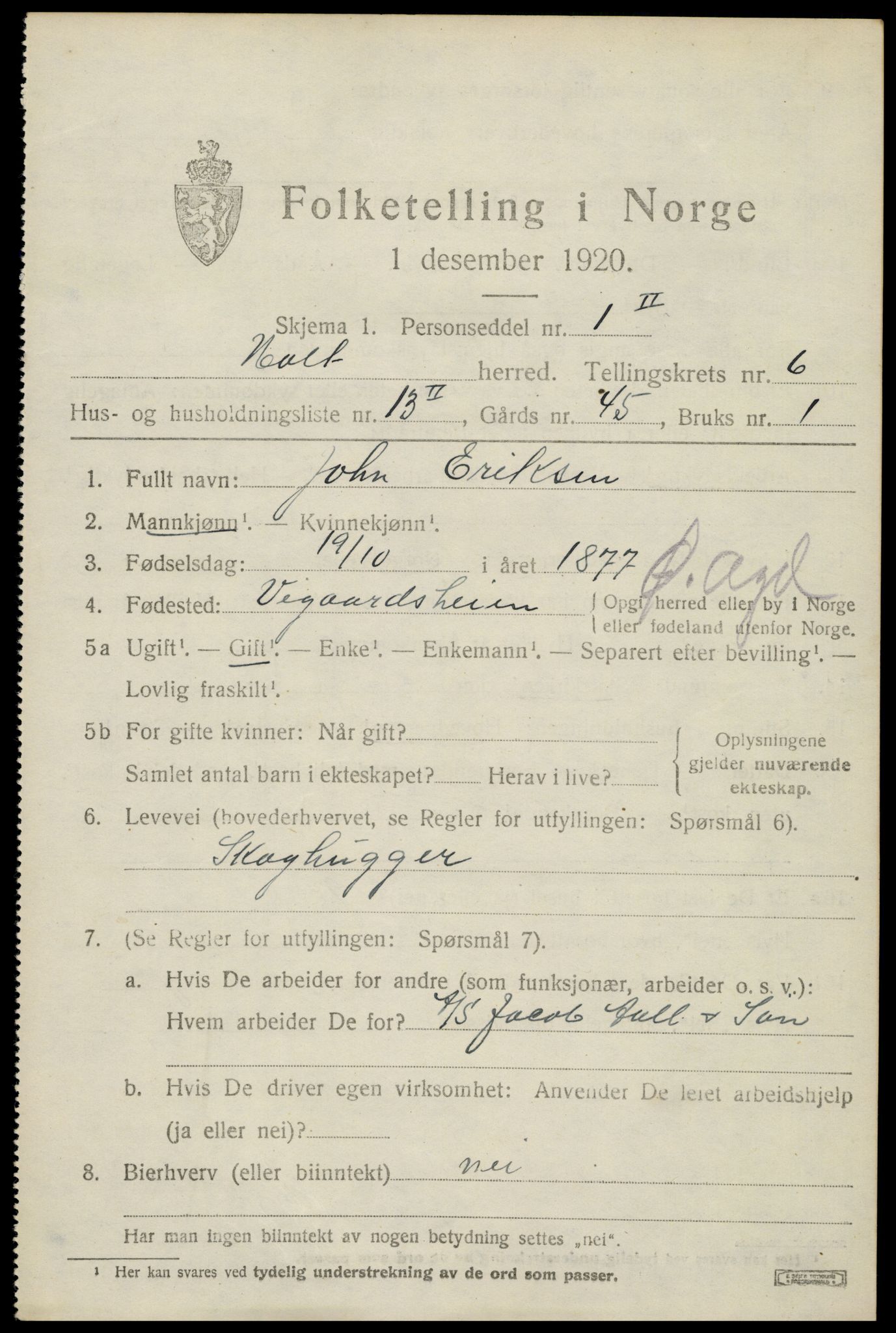 SAK, 1920 census for Holt, 1920, p. 3908