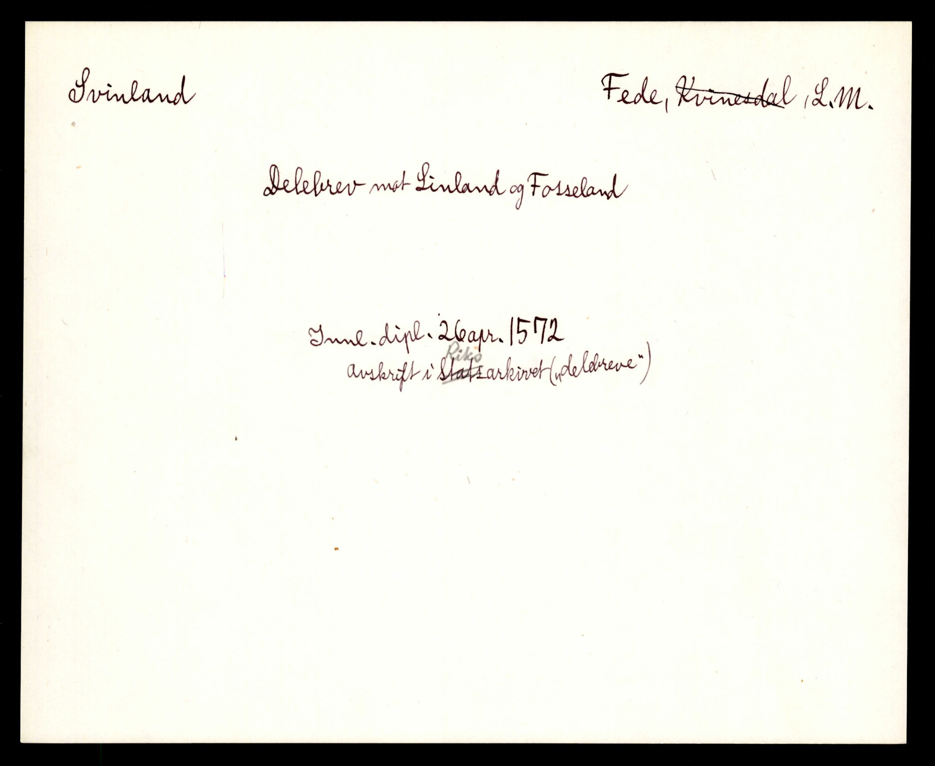 Riksarkivets diplomsamling, AV/RA-EA-5965/F35/F35e/L0026: Registreringssedler Vest-Agder 2, 1400-1700, p. 337