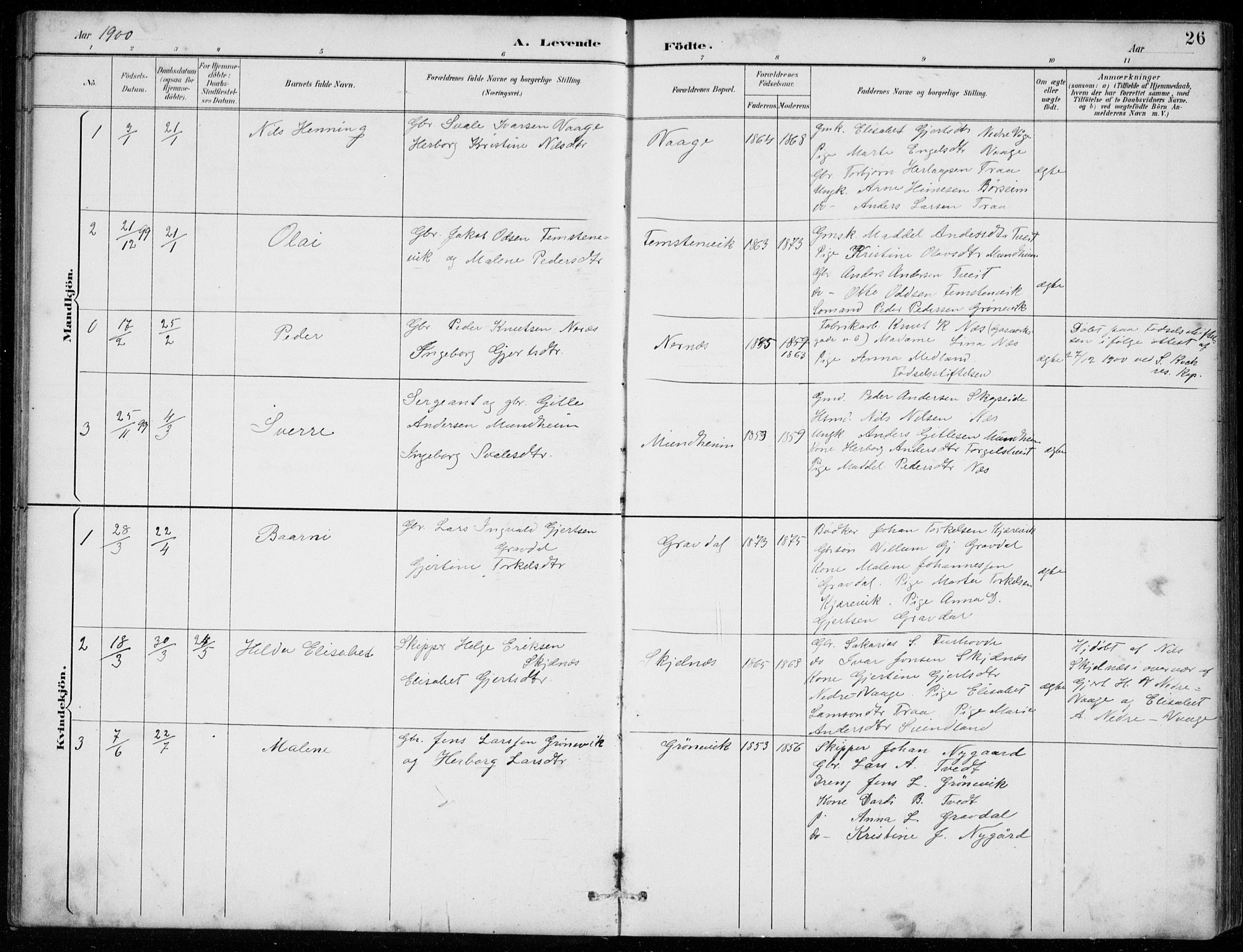 Strandebarm sokneprestembete, SAB/A-78401/H/Hab: Parish register (copy) no. C  1, 1891-1913, p. 26