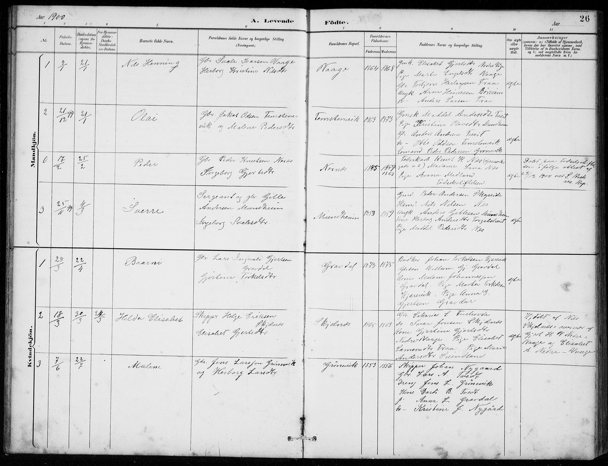 Strandebarm sokneprestembete, AV/SAB-A-78401/H/Hab: Parish register (copy) no. C  1, 1891-1913, p. 26