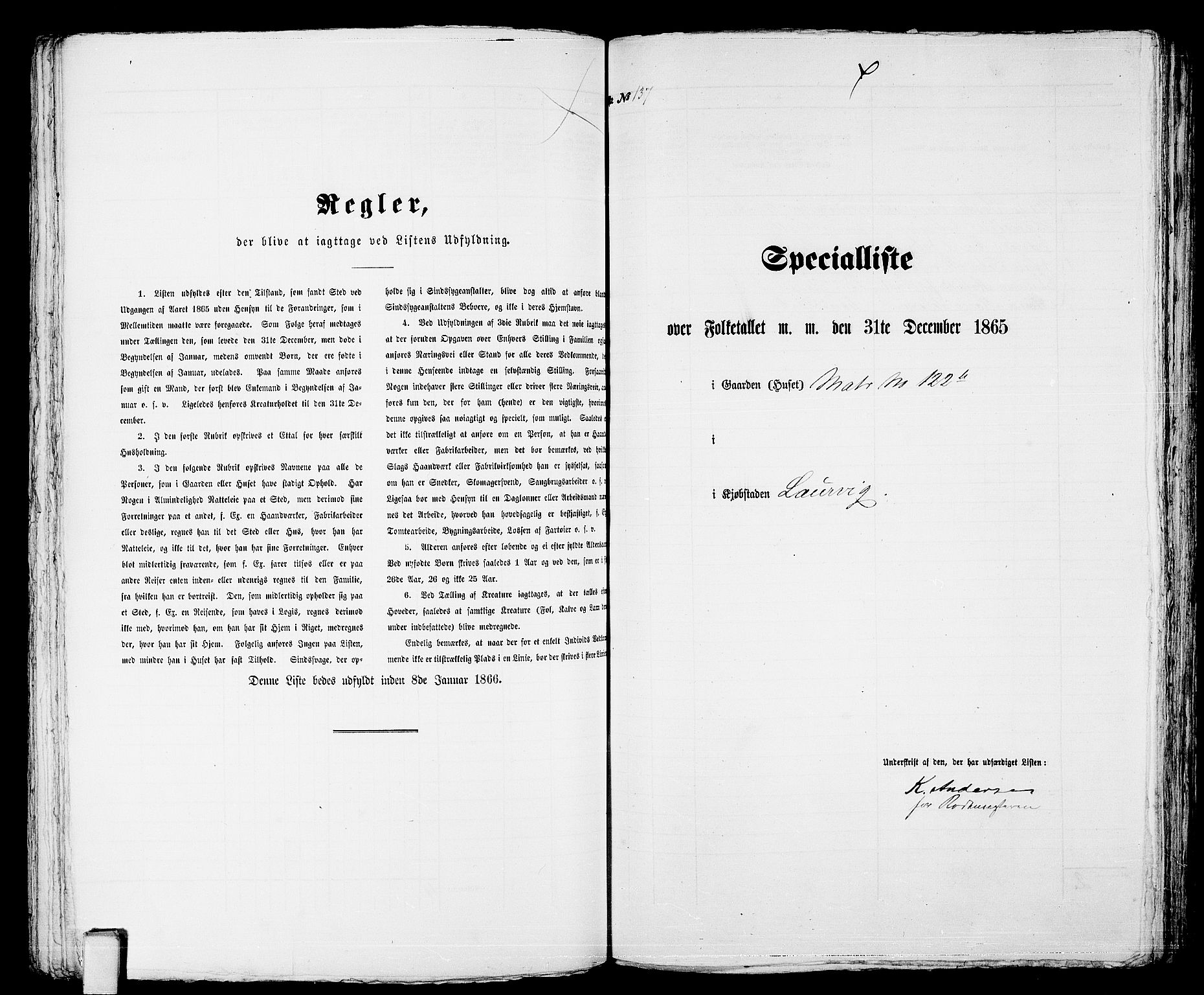 RA, 1865 census for Larvik, 1865, p. 287