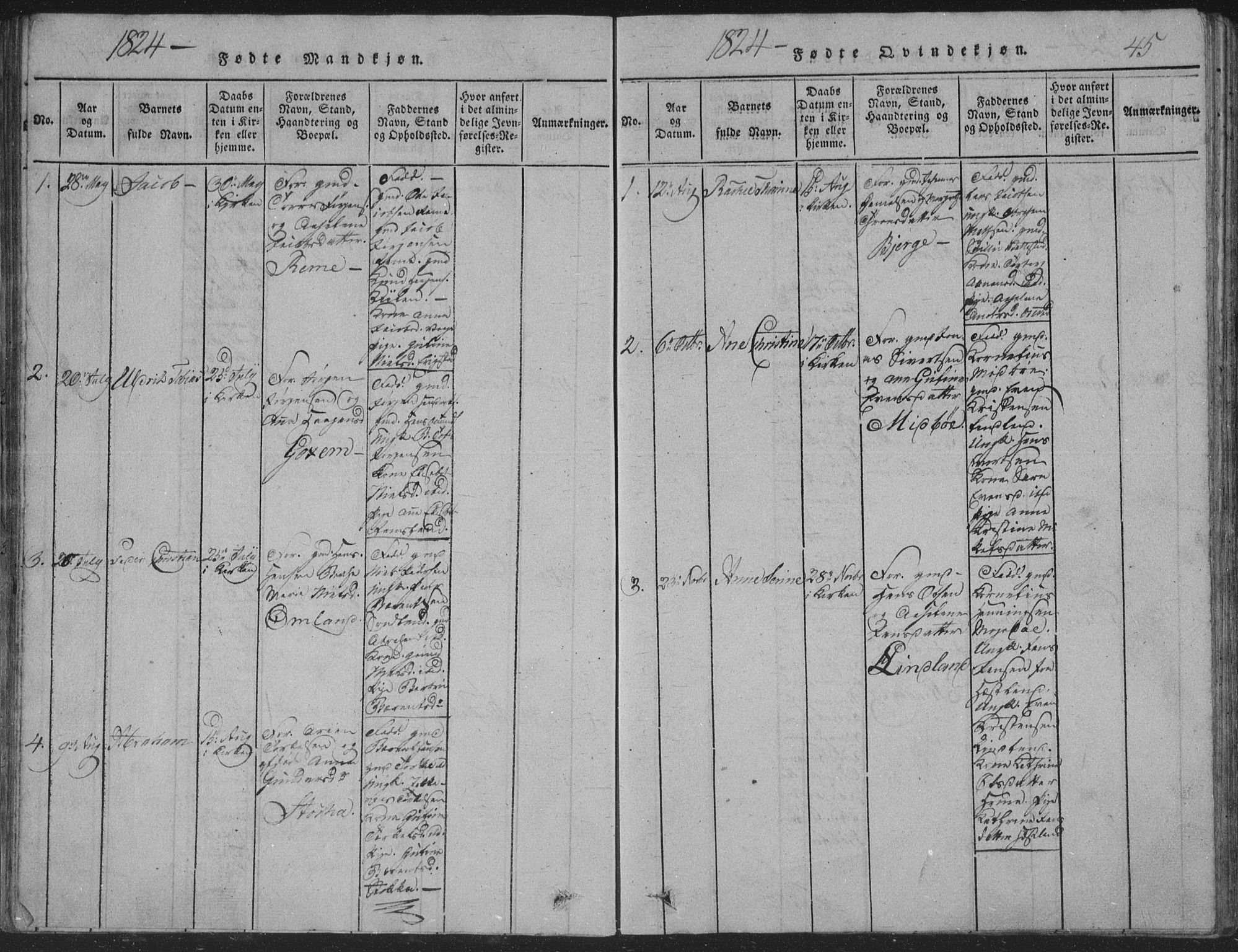 Sør-Audnedal sokneprestkontor, SAK/1111-0039/F/Fb/Fba/L0001: Parish register (copy) no. B 1, 1815-1850, p. 45