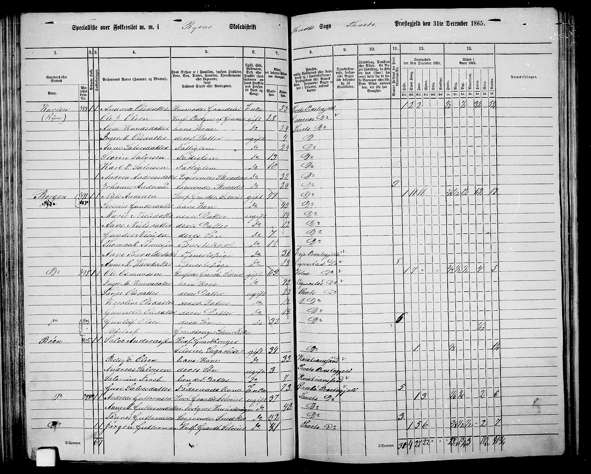 RA, 1865 census for Tveit, 1865, p. 62