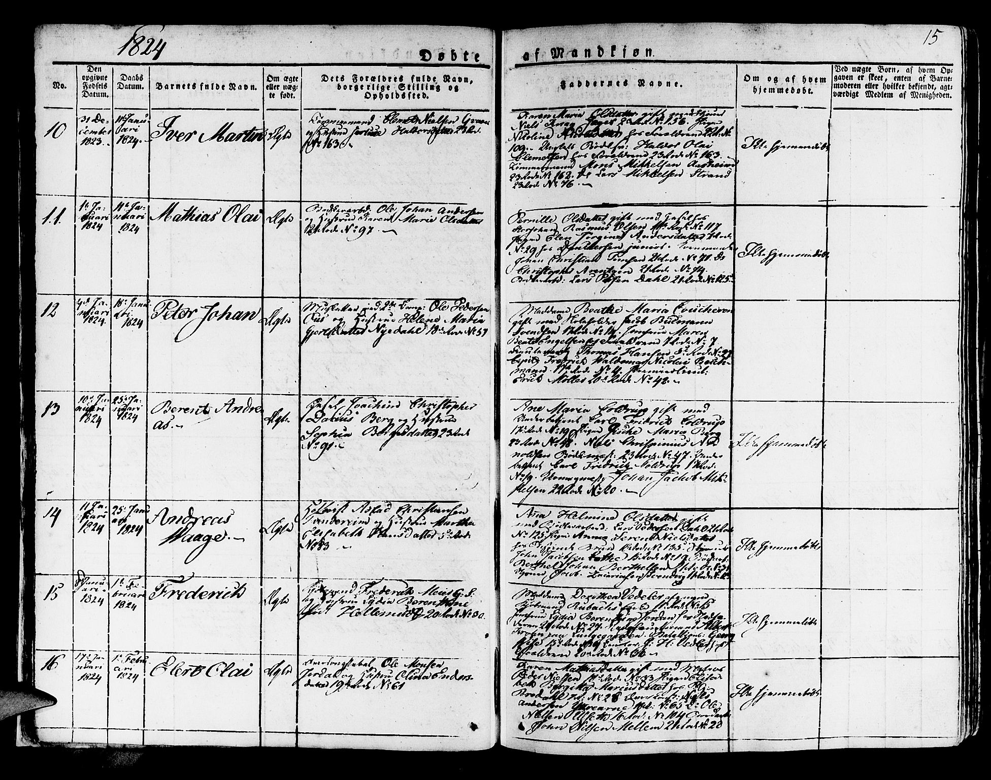 Korskirken sokneprestembete, AV/SAB-A-76101/H/Haa/L0014: Parish register (official) no. A 14, 1823-1835, p. 15