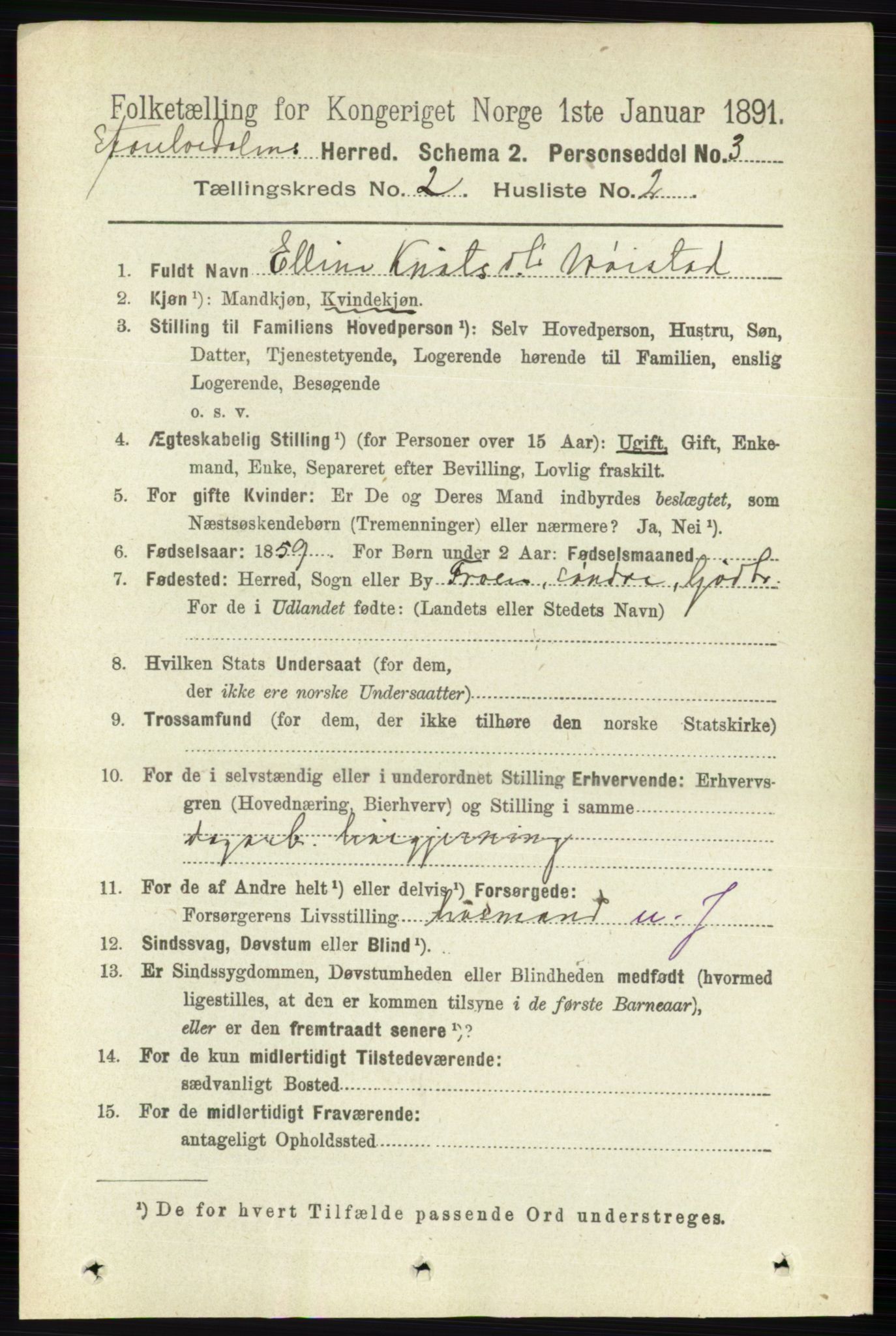 RA, 1891 census for 0430 Stor-Elvdal, 1891, p. 389