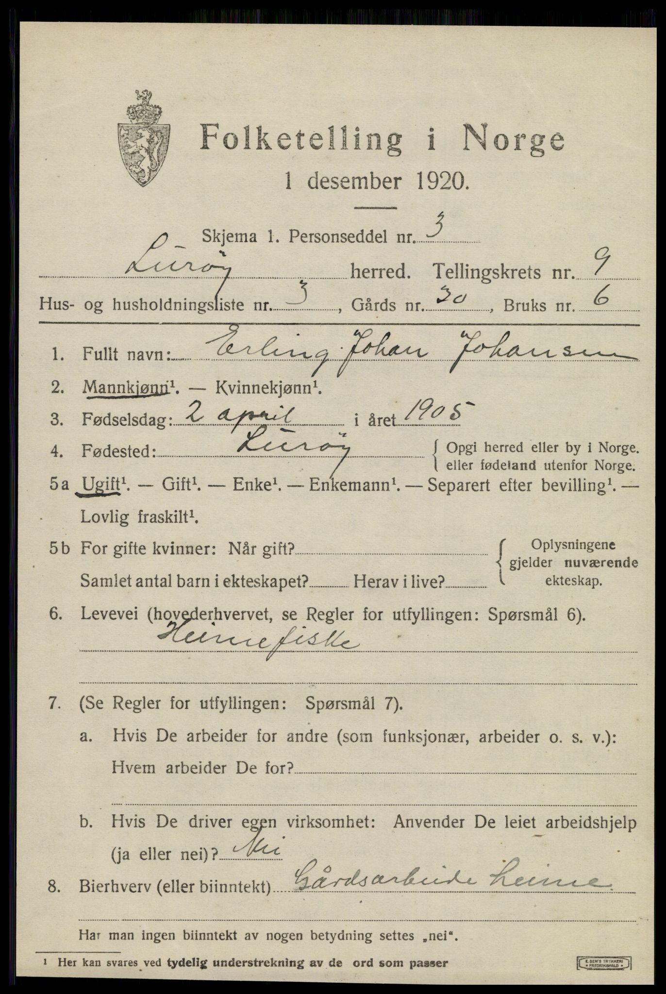 SAT, 1920 census for Lurøy, 1920, p. 4041