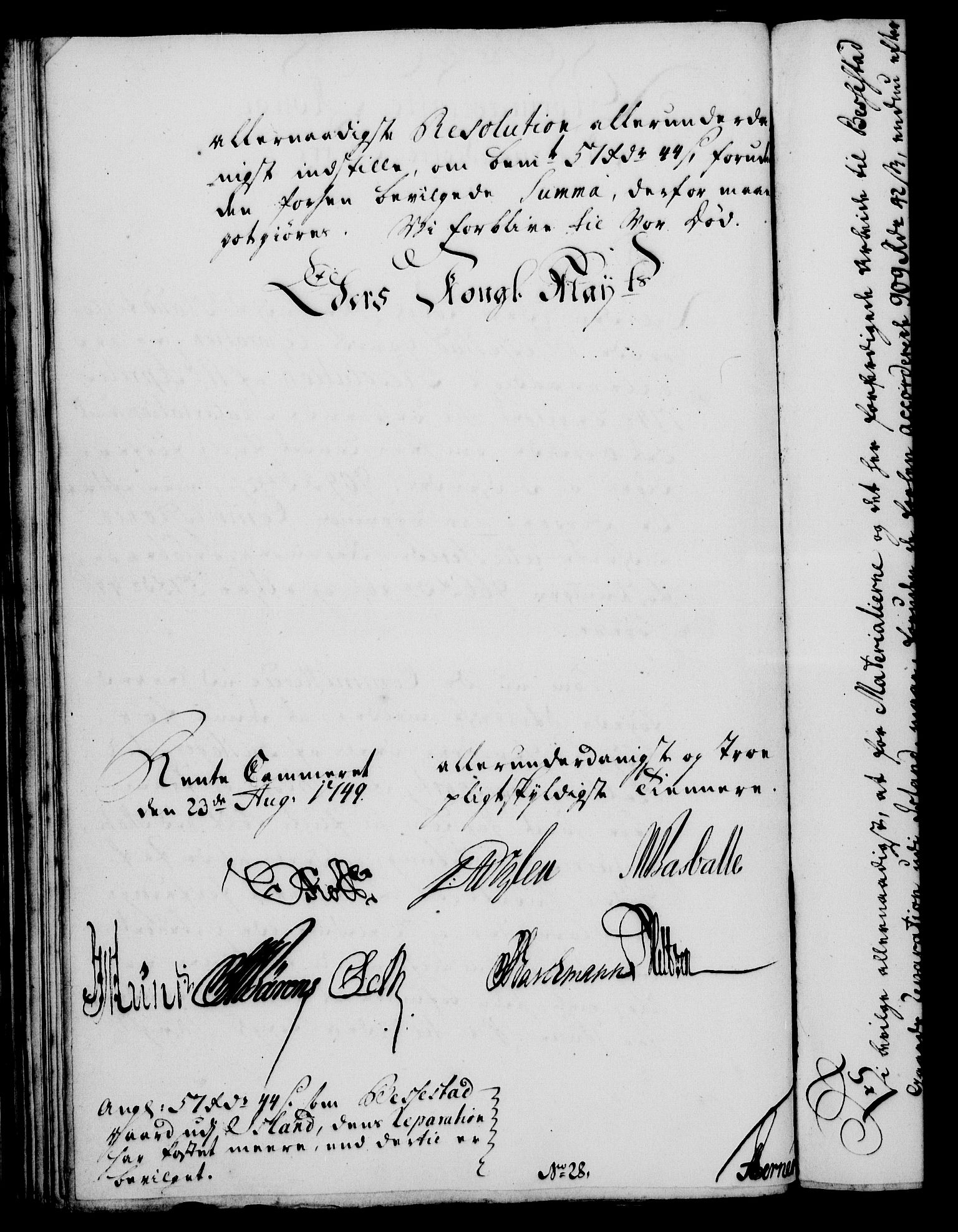 Rentekammeret, Kammerkanselliet, AV/RA-EA-3111/G/Gf/Gfa/L0031: Norsk relasjons- og resolusjonsprotokoll (merket RK 52.31), 1749, p. 455