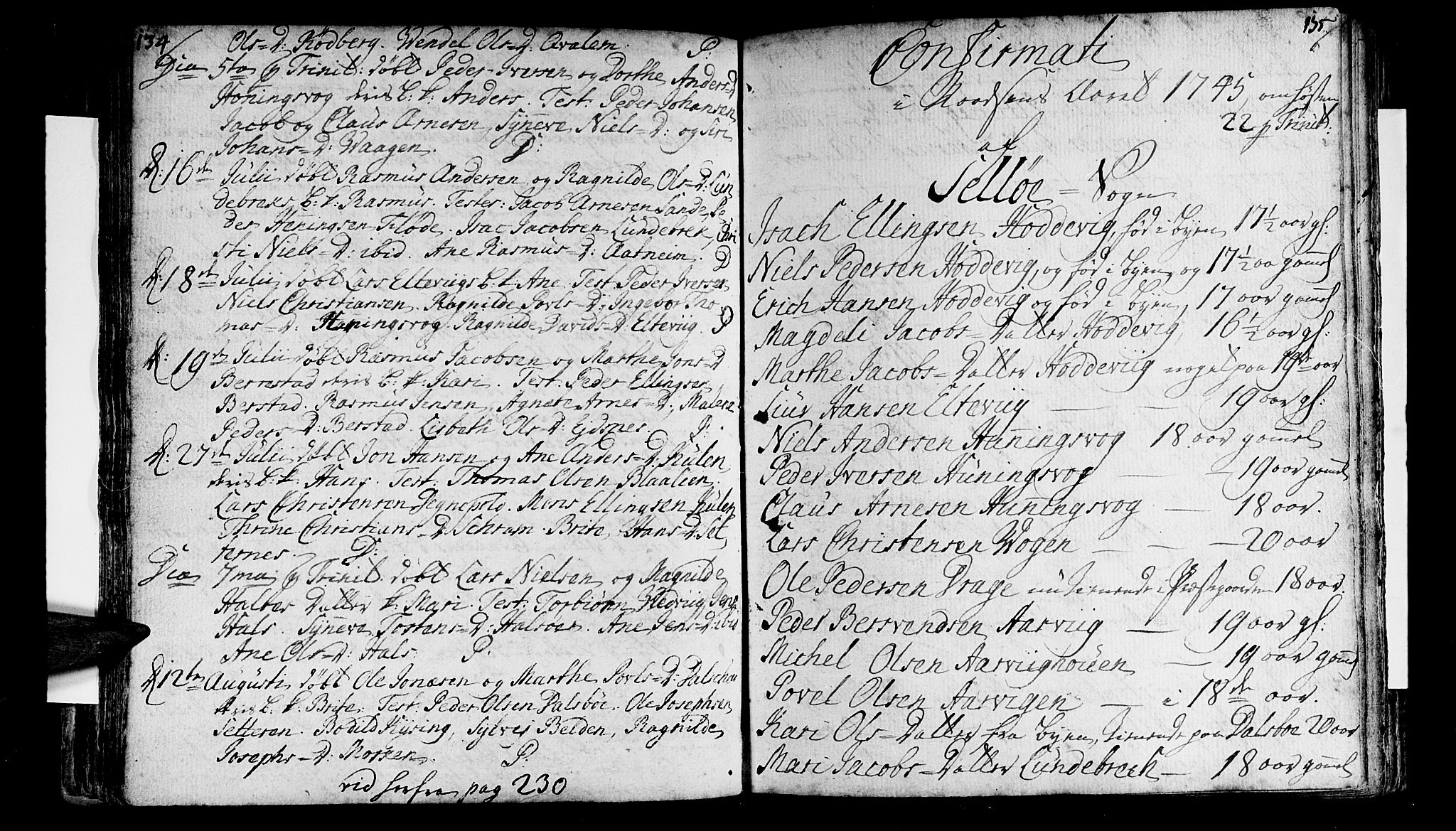 Selje sokneprestembete, SAB/A-99938/H/Ha/Haa/Haaa: Parish register (official) no. A 4, 1743-1759, p. 134-135