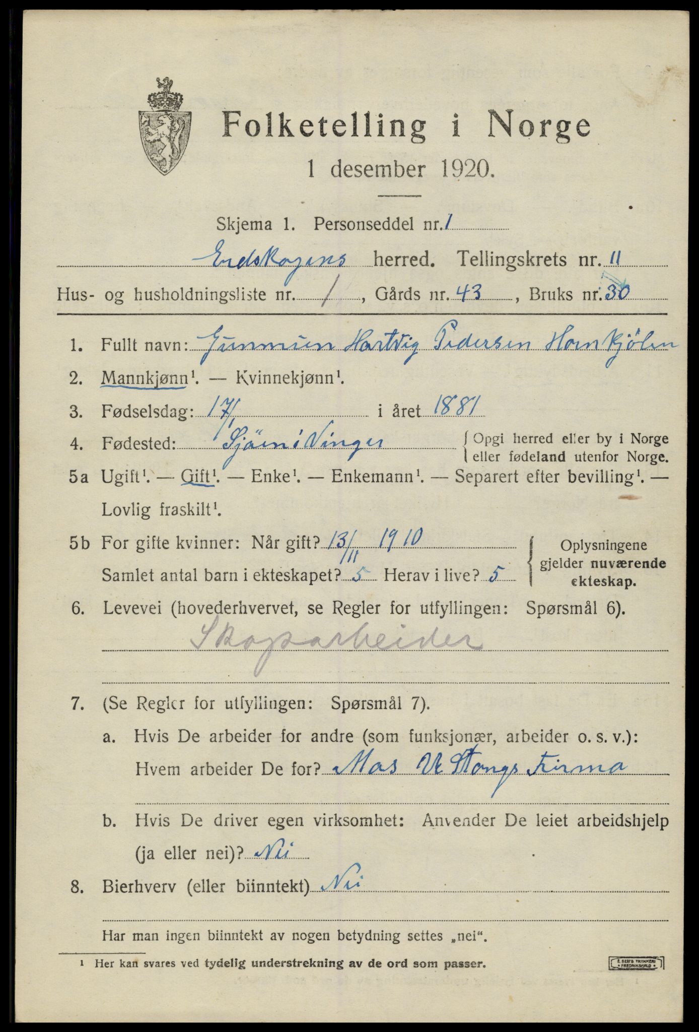 SAH, 1920 census for Eidskog, 1920, p. 11587