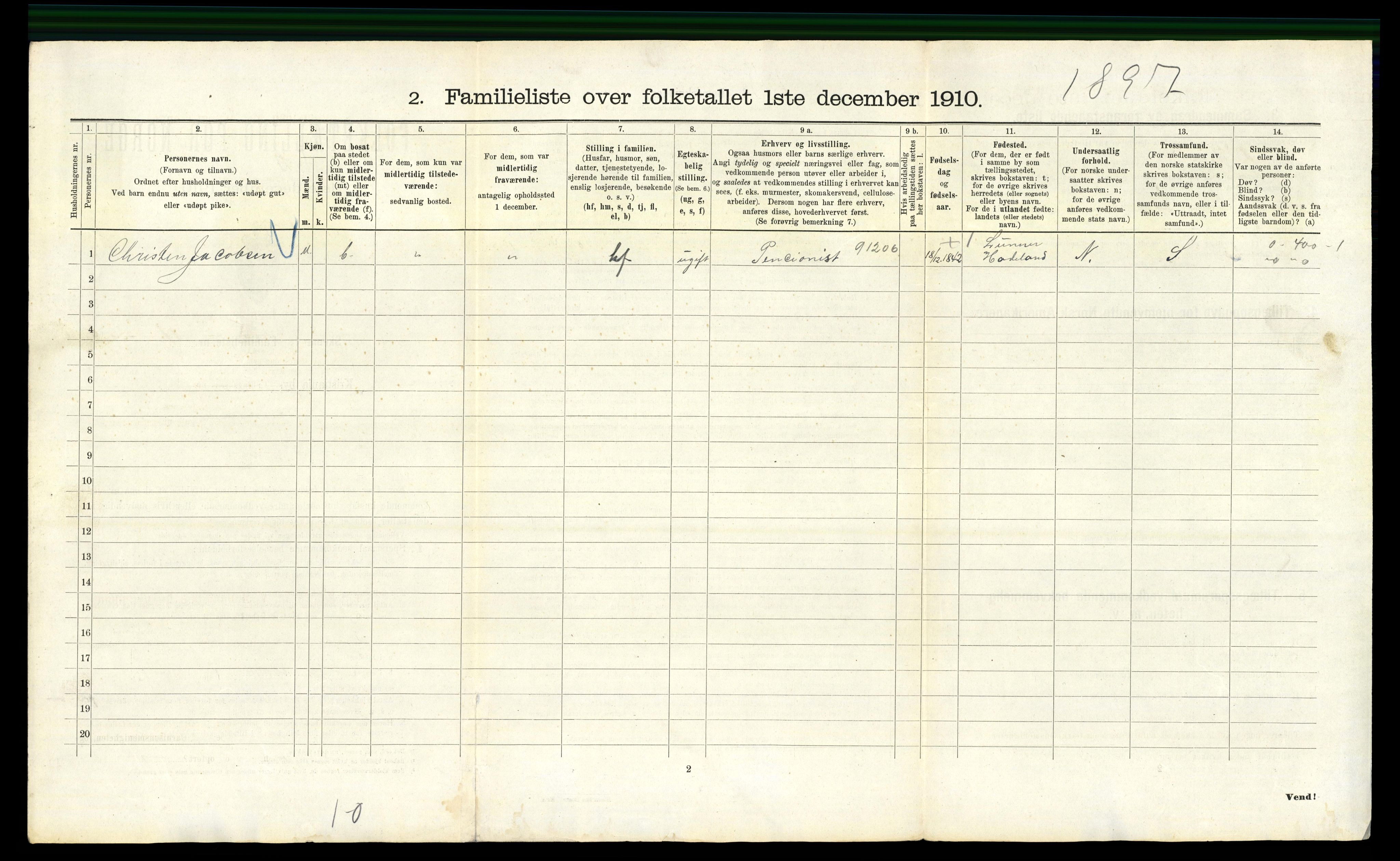 RA, 1910 census for Kristiania, 1910, p. 125278