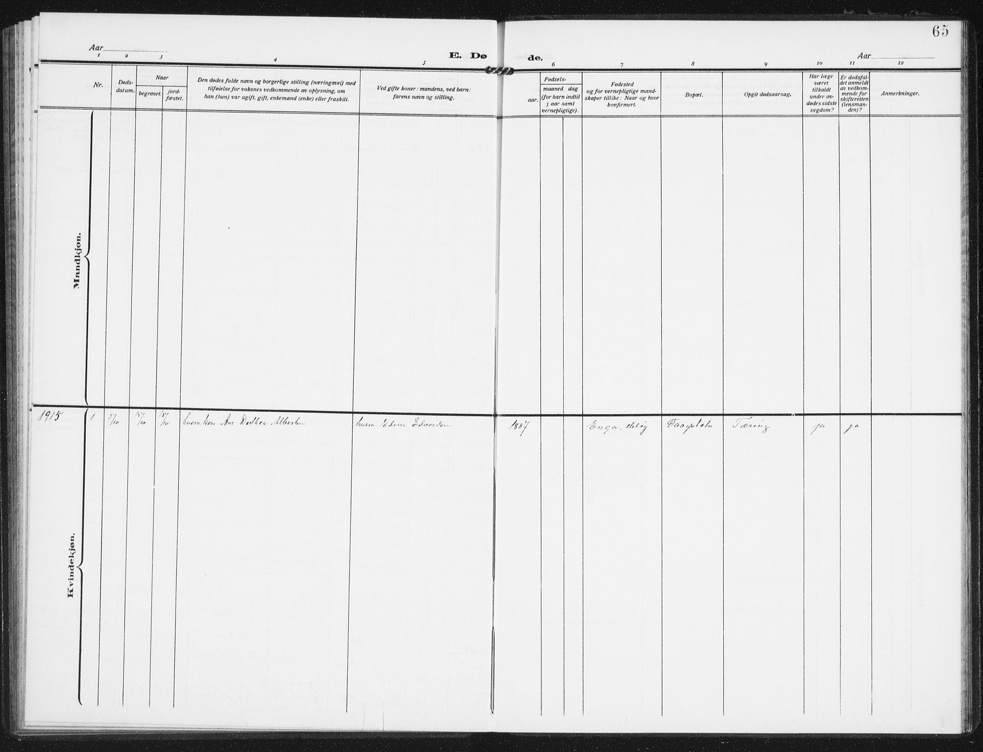 Ministerialprotokoller, klokkerbøker og fødselsregistre - Nordland, AV/SAT-A-1459/843/L0629: Parish register (official) no. 843A04, 1907-1925, p. 65