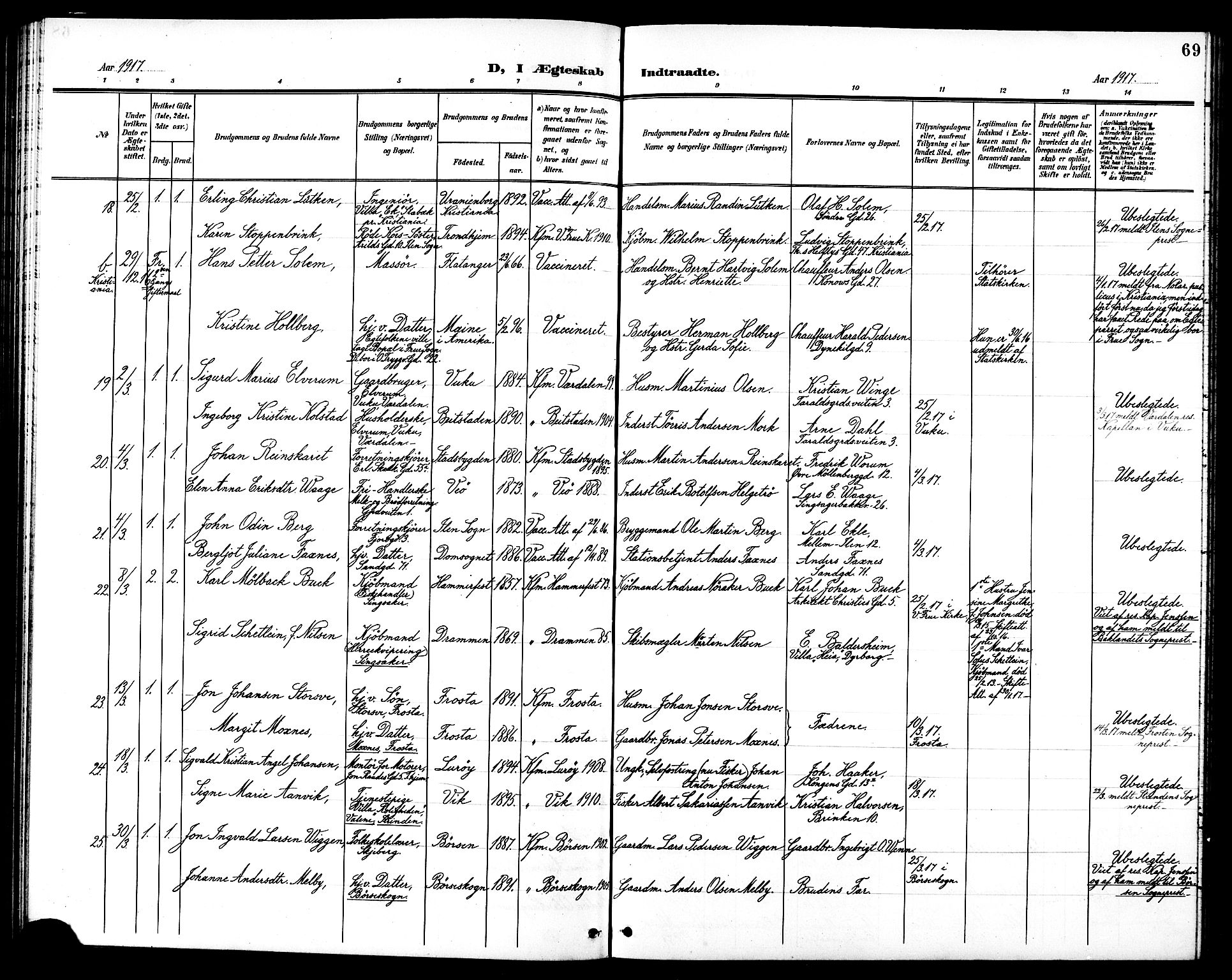 Ministerialprotokoller, klokkerbøker og fødselsregistre - Sør-Trøndelag, SAT/A-1456/602/L0145: Parish register (copy) no. 602C13, 1902-1919, p. 69