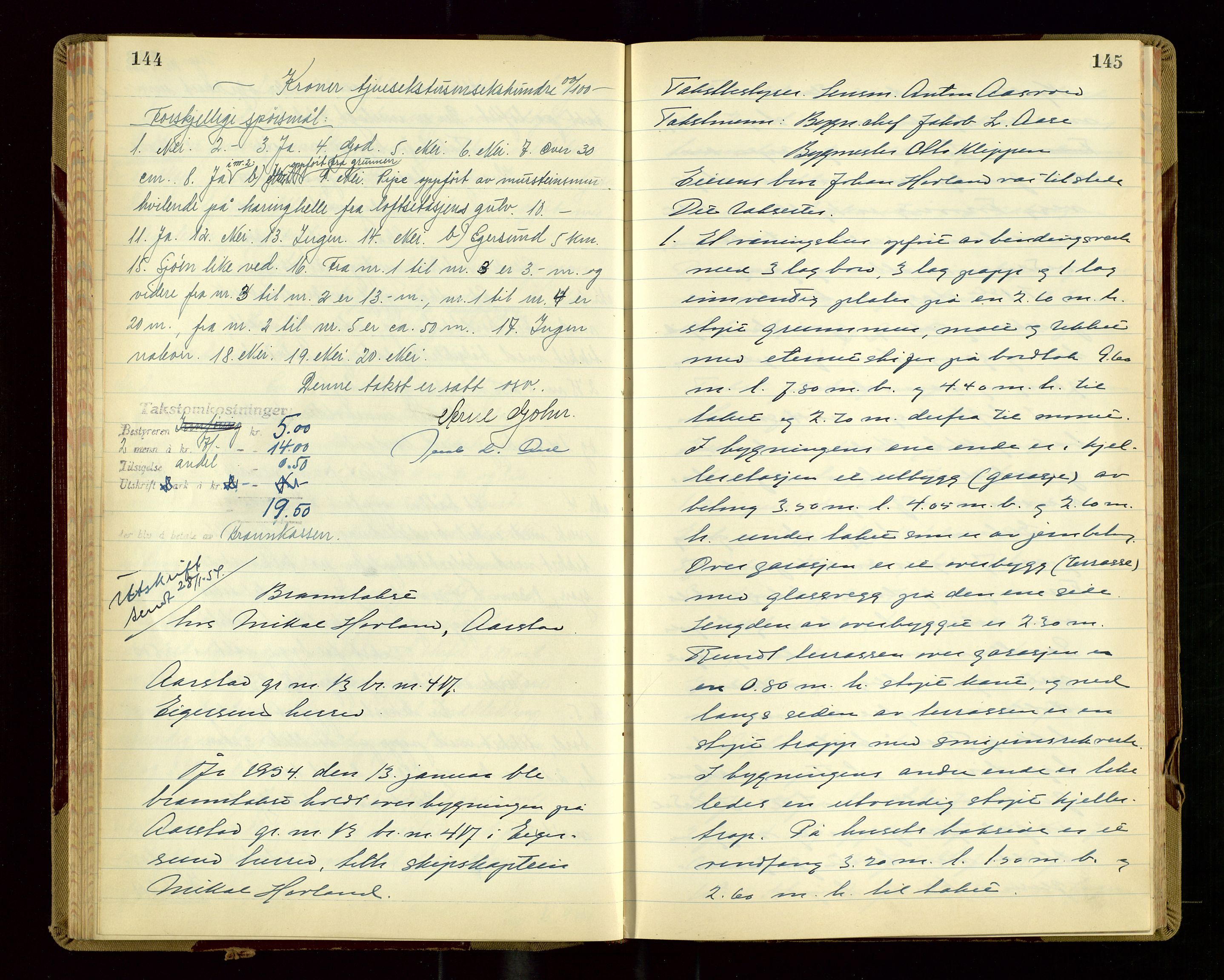 Eigersund lensmannskontor, SAST/A-100171/Goa/L0012: "Branntakstprotokoll", 1953-1954, p. 144-145