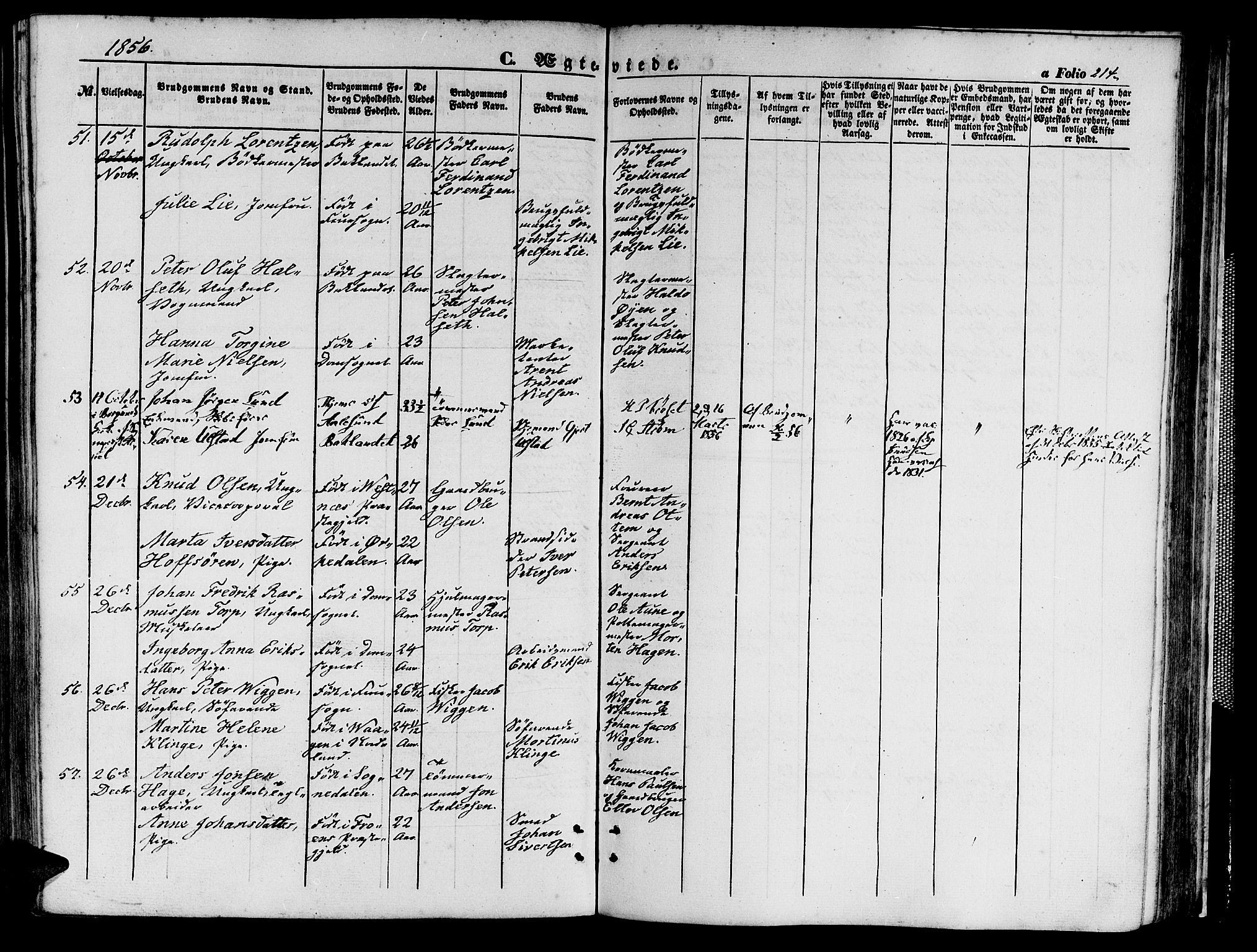 Ministerialprotokoller, klokkerbøker og fødselsregistre - Sør-Trøndelag, SAT/A-1456/602/L0138: Parish register (copy) no. 602C06, 1853-1858, p. 214
