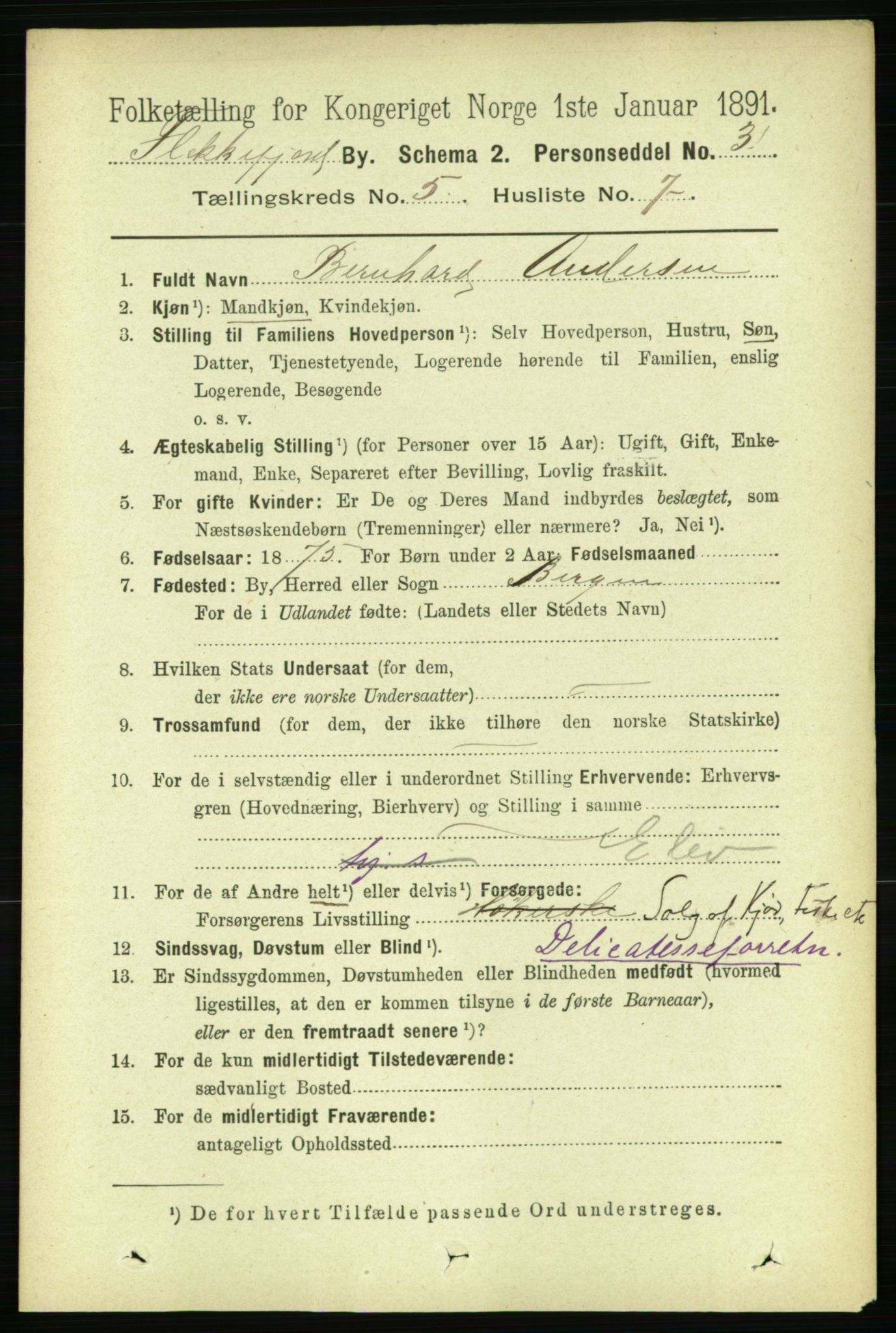 RA, 1891 census for 1004 Flekkefjord, 1891, p. 1154