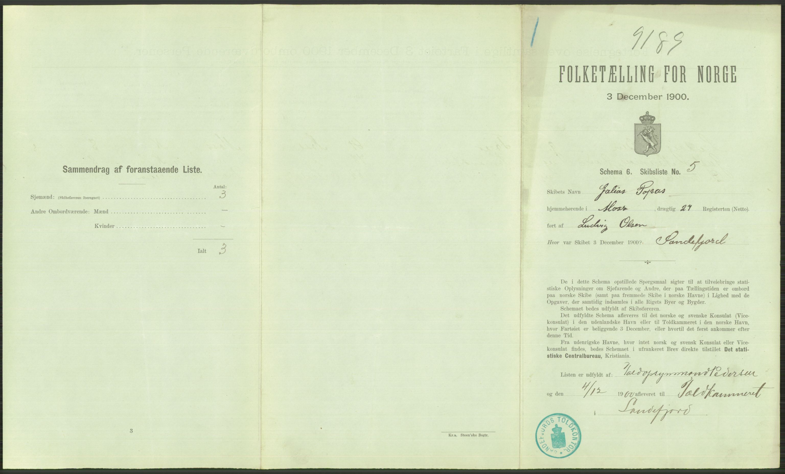 RA, 1900 Census - ship lists from ships in Norwegian harbours, harbours abroad and at sea, 1900, p. 539