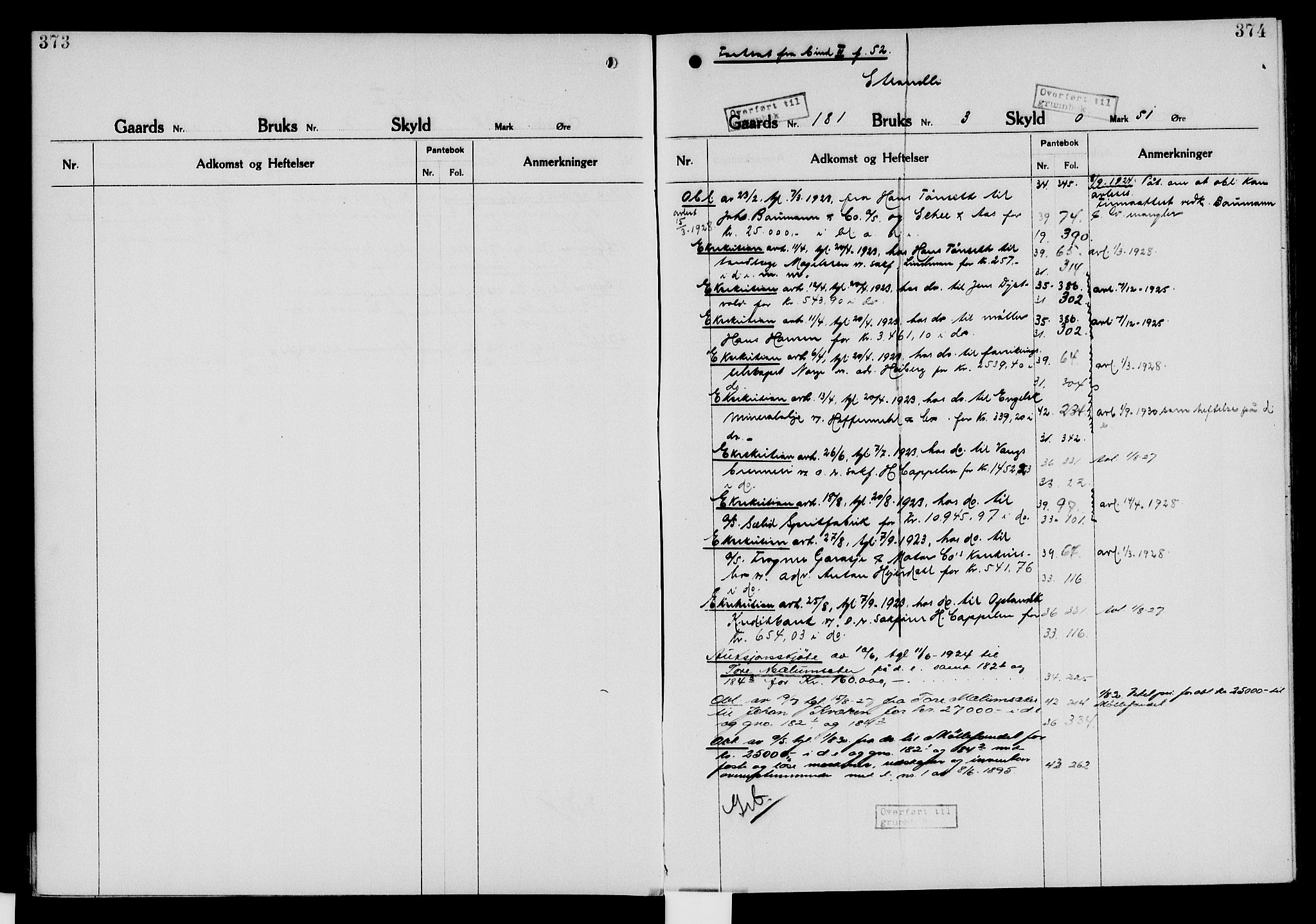Nord-Hedmark sorenskriveri, SAH/TING-012/H/Ha/Had/Hade/L0006: Mortgage register no. 4.6, 1920-1940, p. 373-374