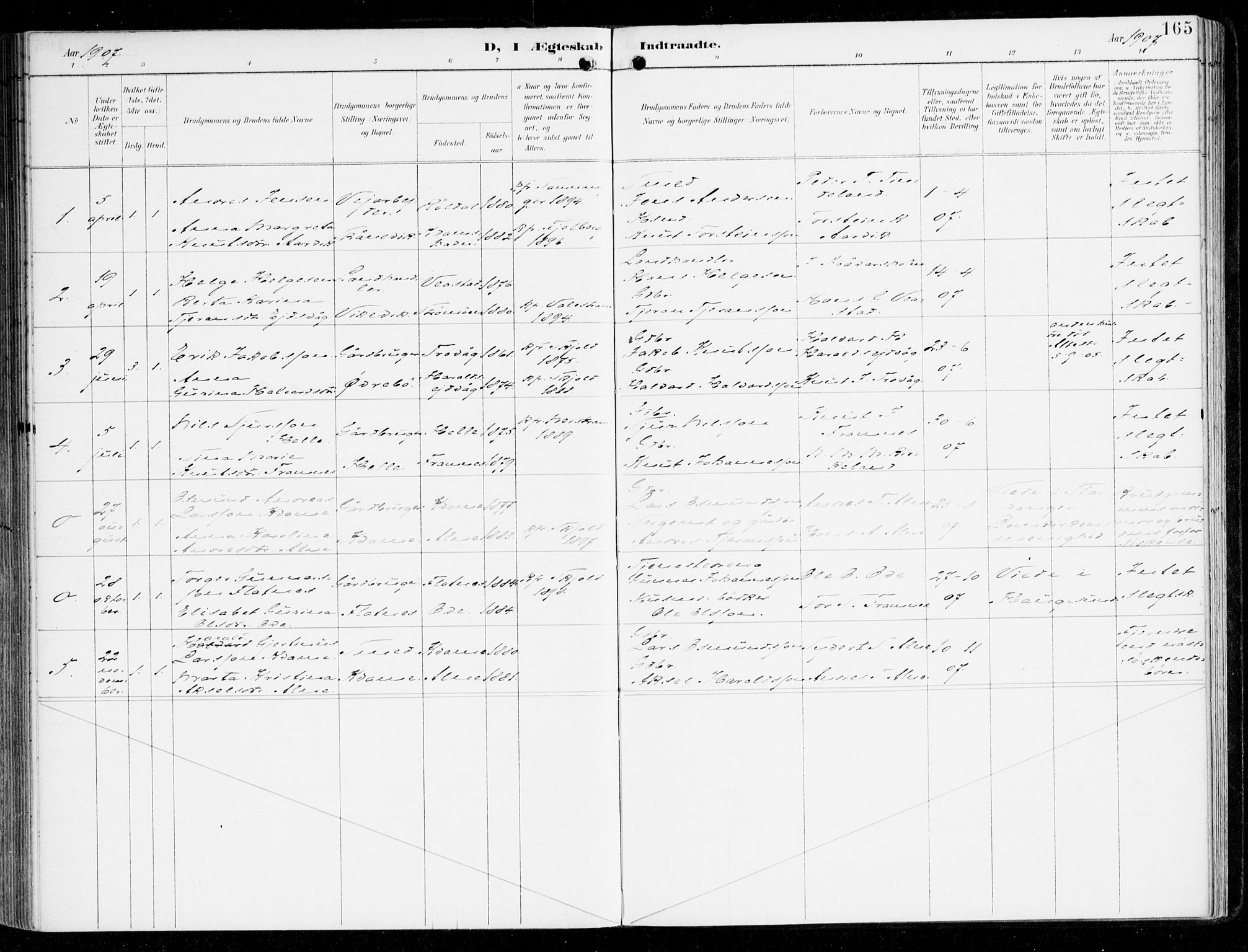 Sveio Sokneprestembete, SAB/A-78501/H/Haa: Parish register (official) no. D 2, 1894-1916, p. 165