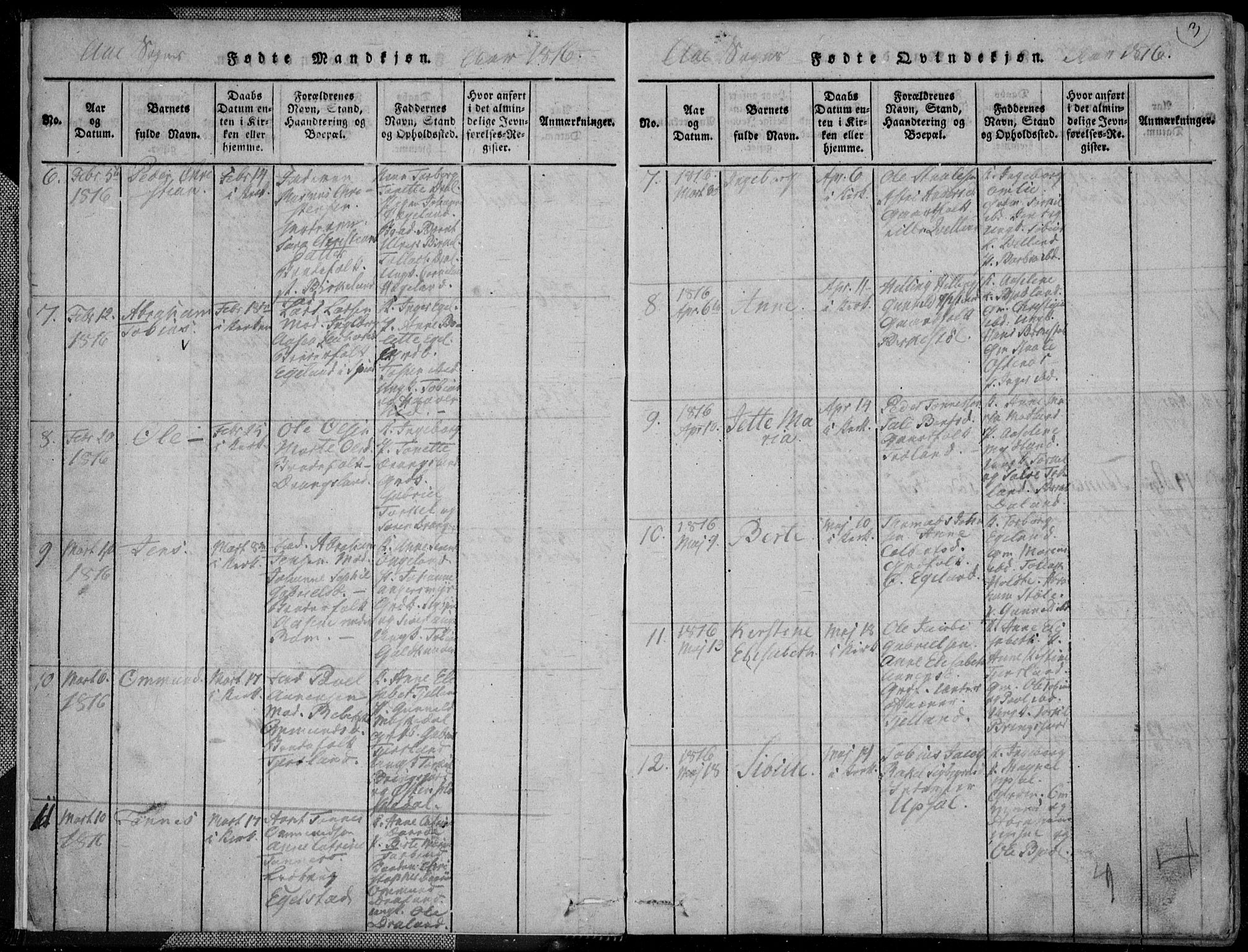 Lyngdal sokneprestkontor, AV/SAK-1111-0029/F/Fa/Fac/L0006: Parish register (official) no. A 6, 1815-1825, p. 3