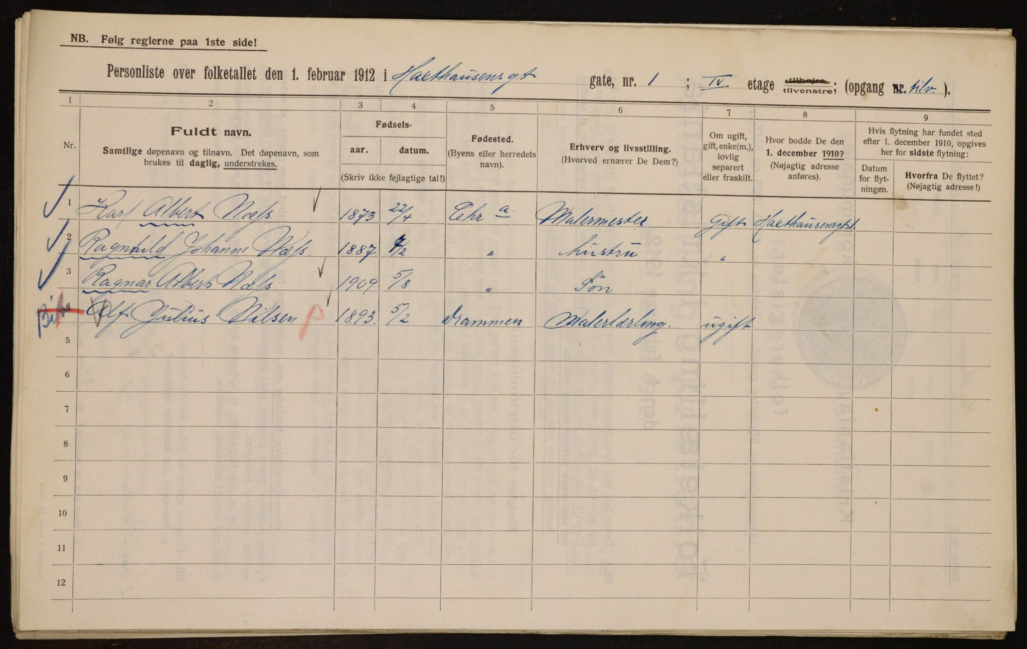 OBA, Municipal Census 1912 for Kristiania, 1912, p. 35852