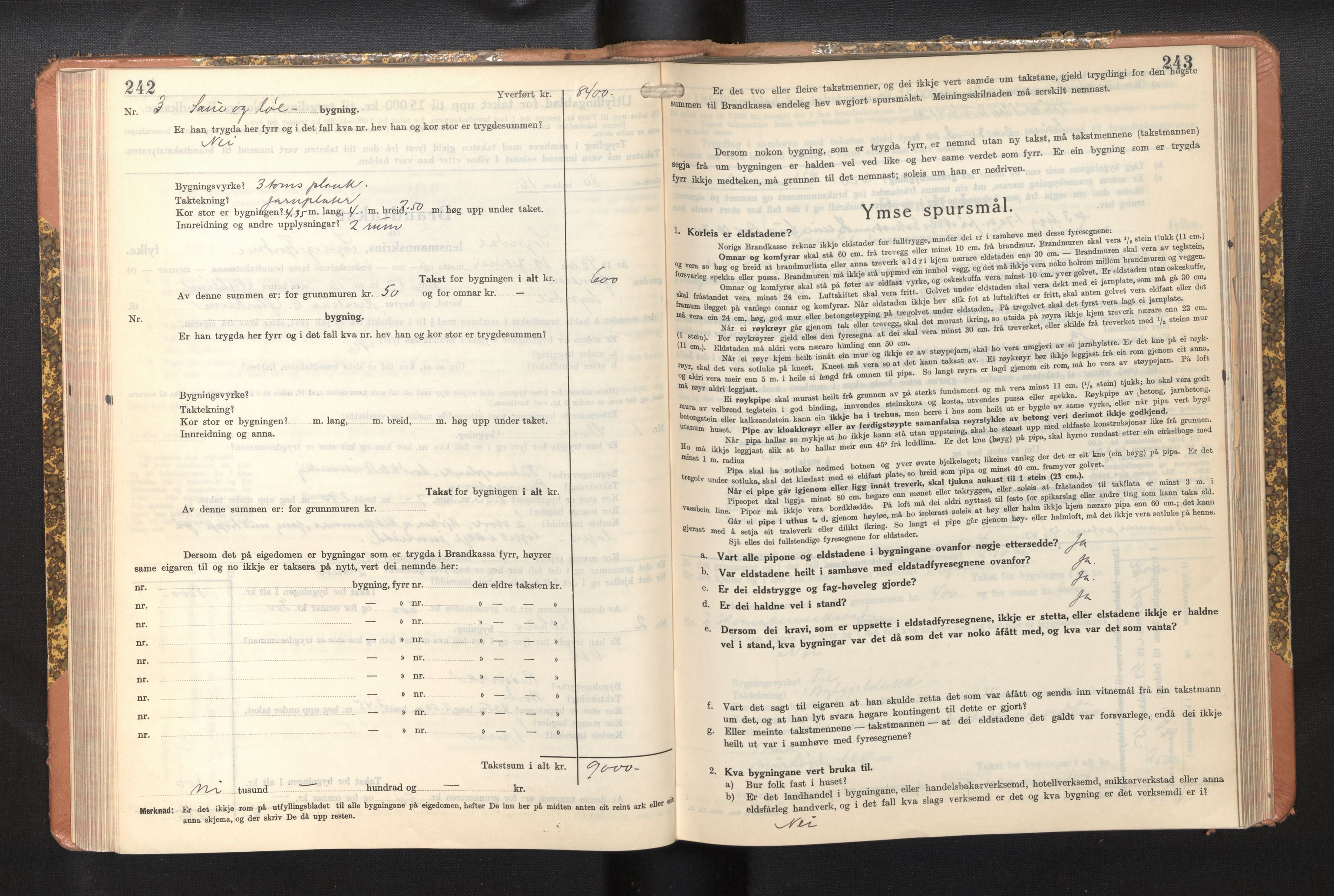 Lensmannen i Sogndal, AV/SAB-A-29901/0012/L0014: Branntakstprotokoll, skjematakst, 1938-1950, p. 242-243