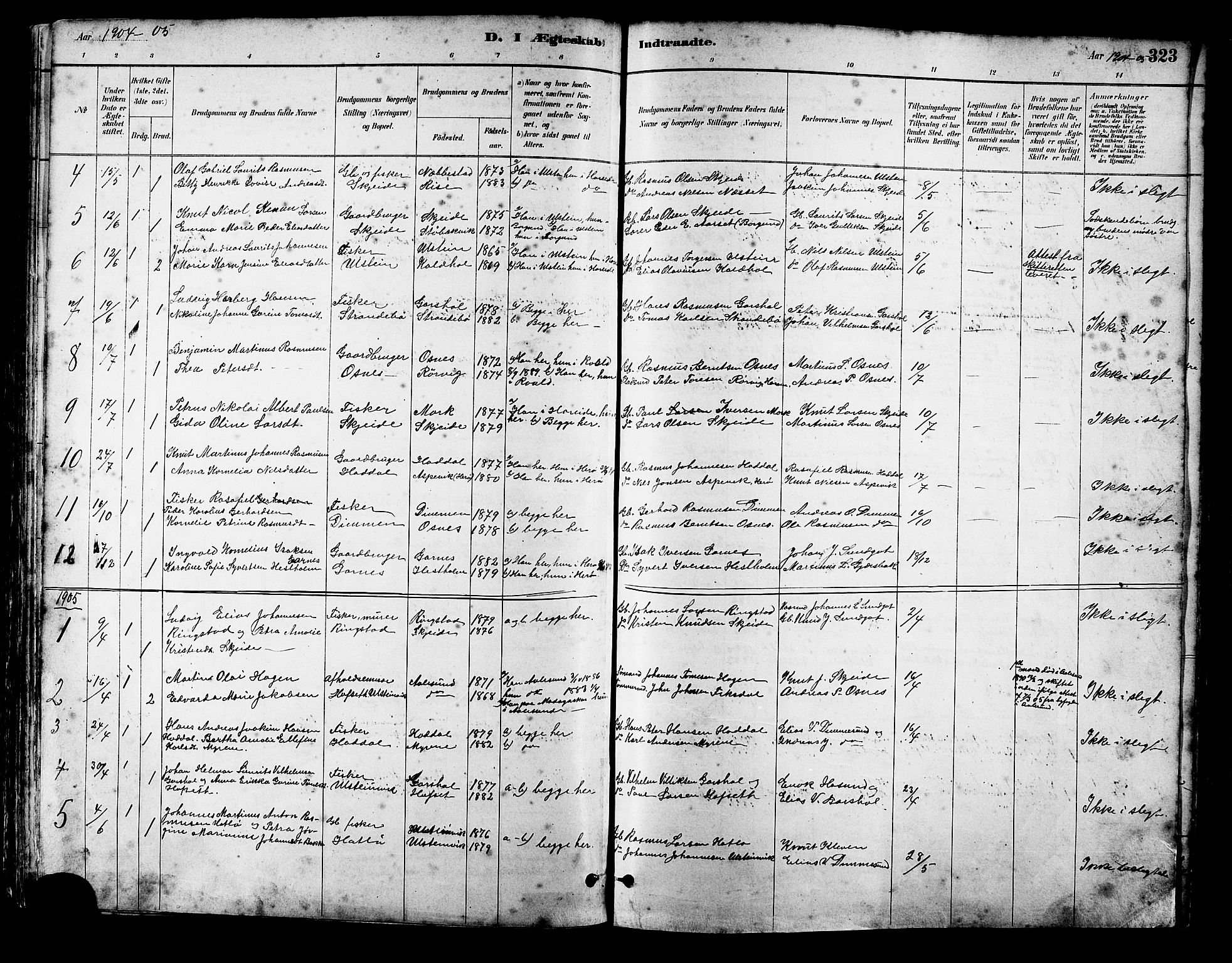 Ministerialprotokoller, klokkerbøker og fødselsregistre - Møre og Romsdal, SAT/A-1454/509/L0112: Parish register (copy) no. 509C02, 1883-1922, p. 323