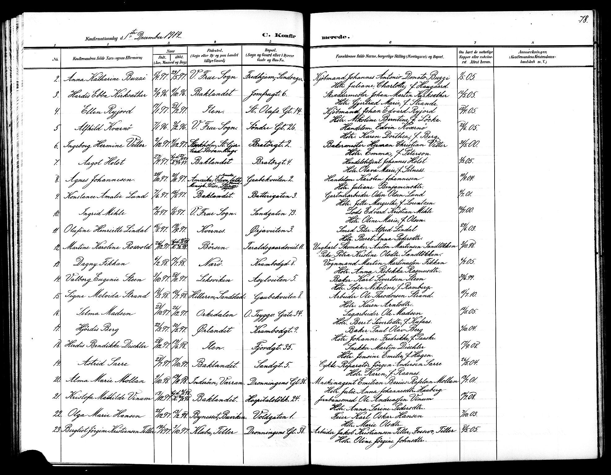 Ministerialprotokoller, klokkerbøker og fødselsregistre - Sør-Trøndelag, SAT/A-1456/602/L0146: Parish register (copy) no. 602C14, 1904-1914, p. 78