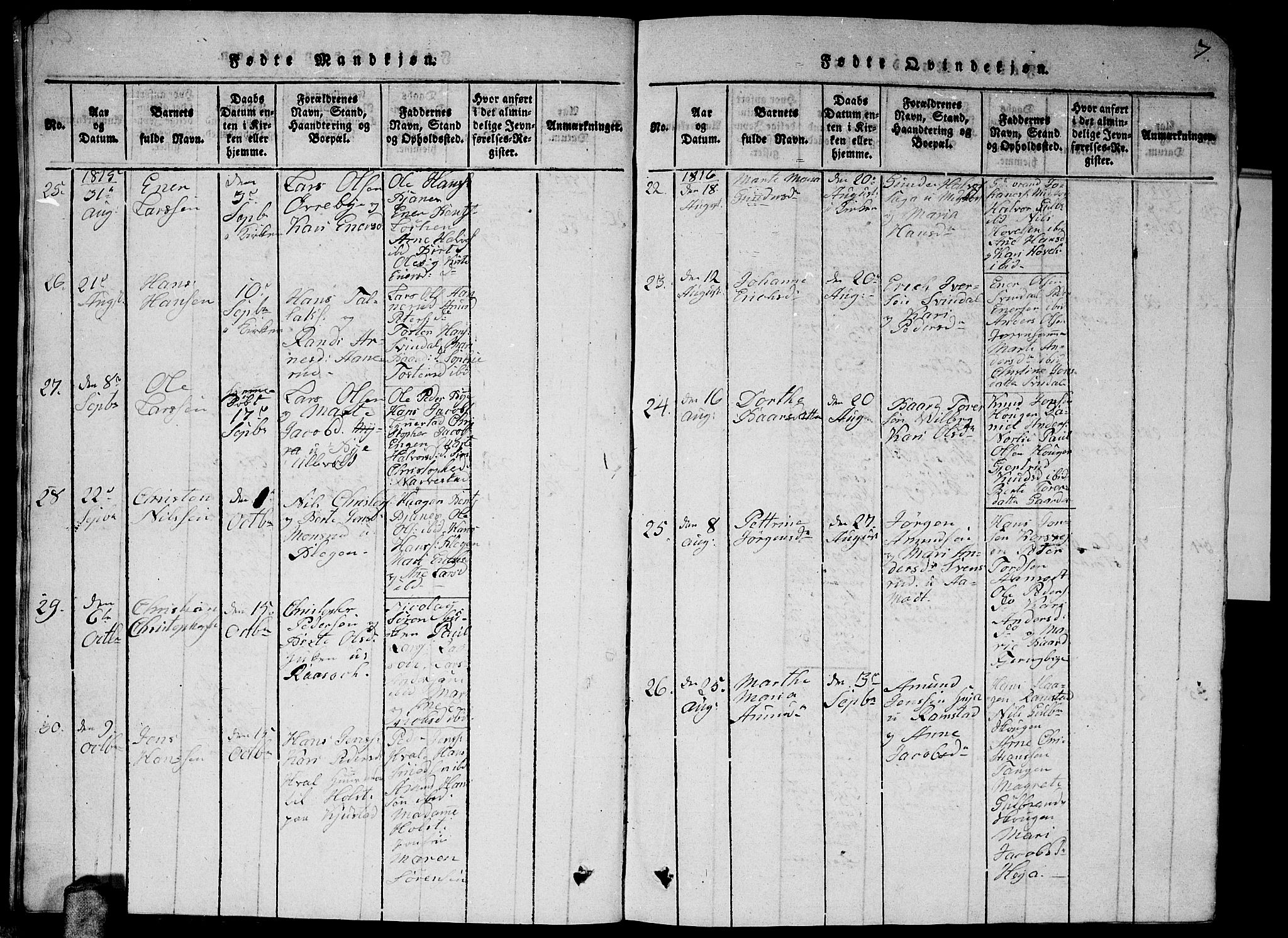 Fet prestekontor Kirkebøker, AV/SAO-A-10370a/G/Ga/L0001: Parish register (copy) no. I 1, 1815-1842, p. 7