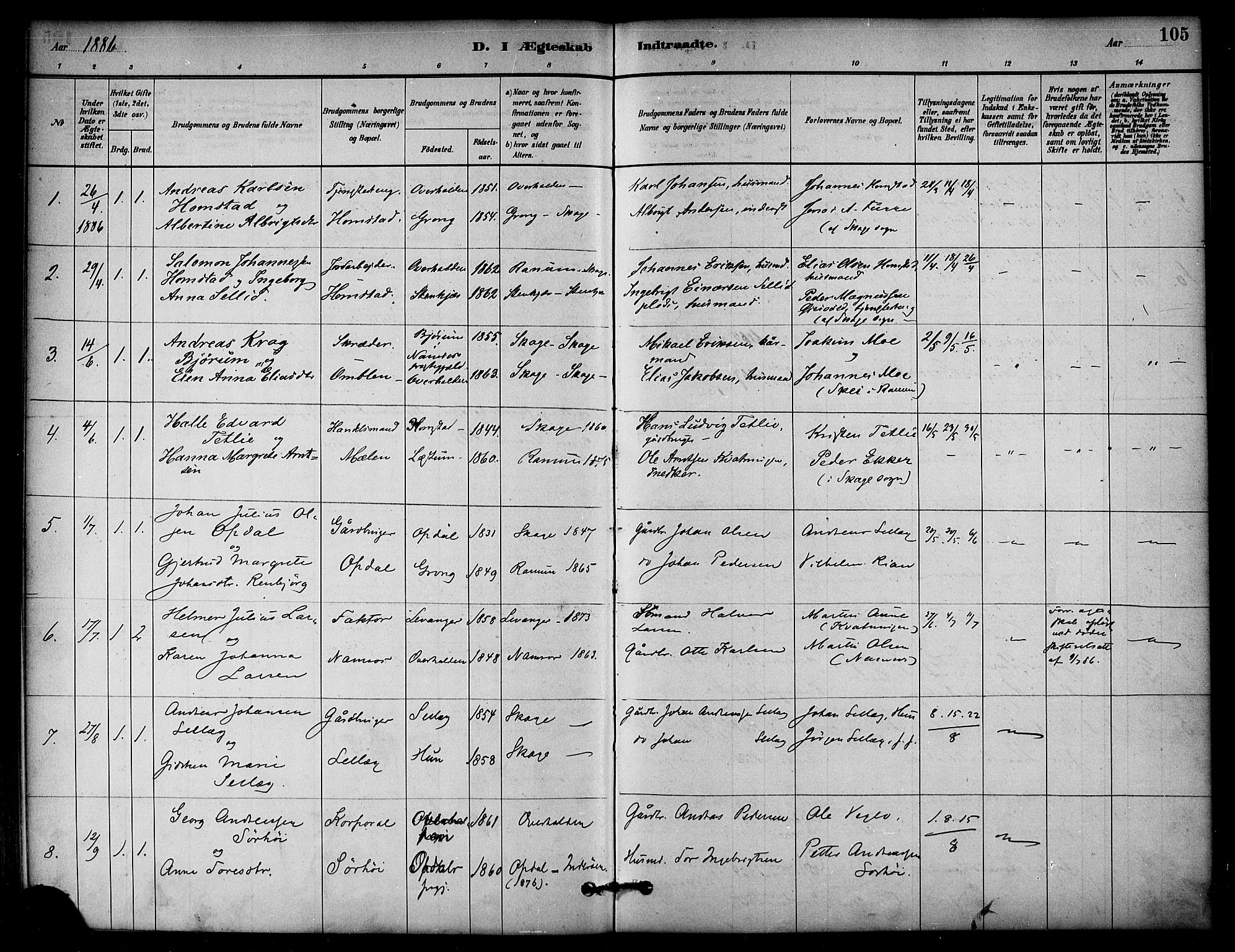 Ministerialprotokoller, klokkerbøker og fødselsregistre - Nord-Trøndelag, SAT/A-1458/766/L0563: Parish register (official) no. 767A01, 1881-1899, p. 105