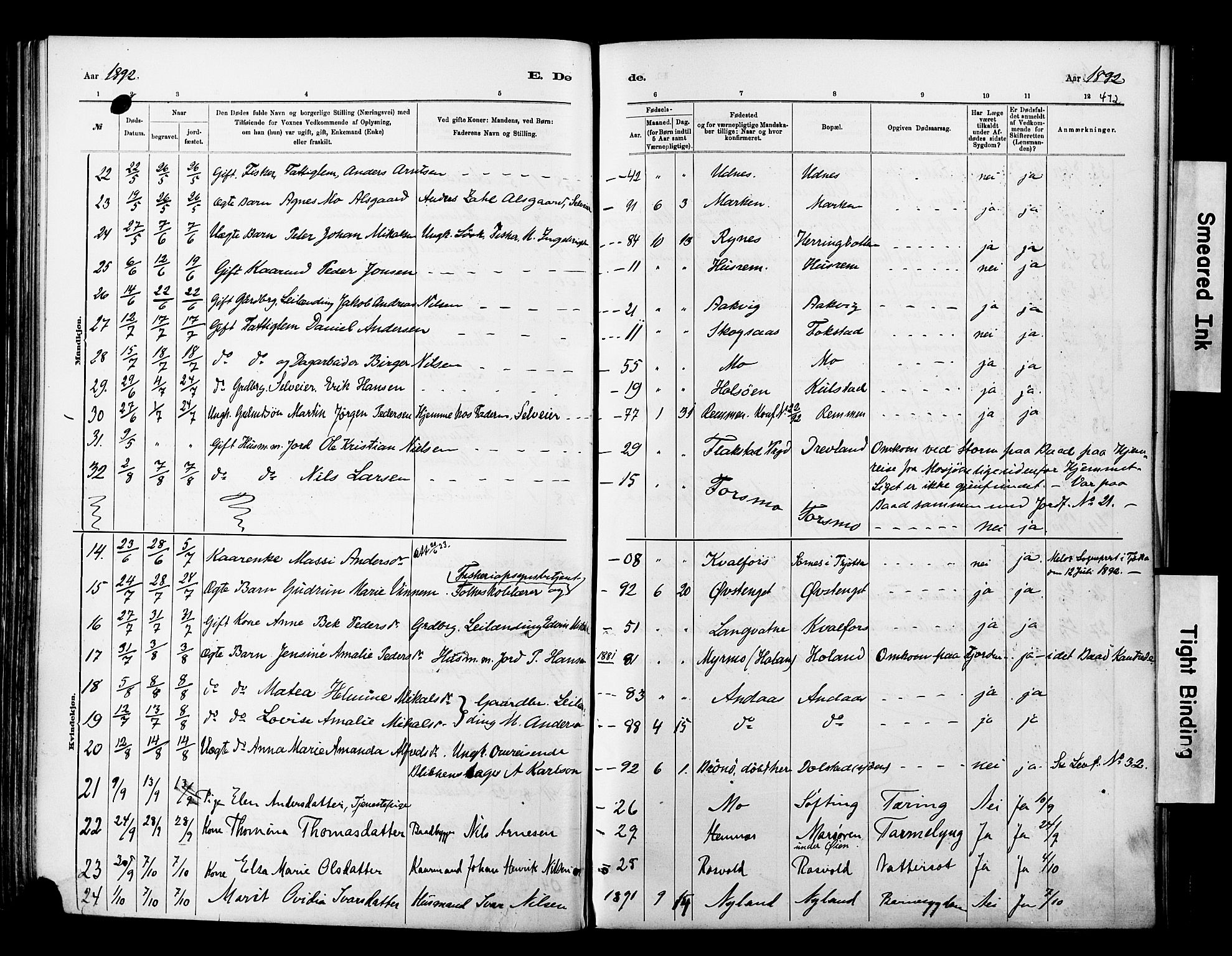 Ministerialprotokoller, klokkerbøker og fødselsregistre - Nordland, AV/SAT-A-1459/820/L0295: Parish register (official) no. 820A16, 1880-1896, p. 412