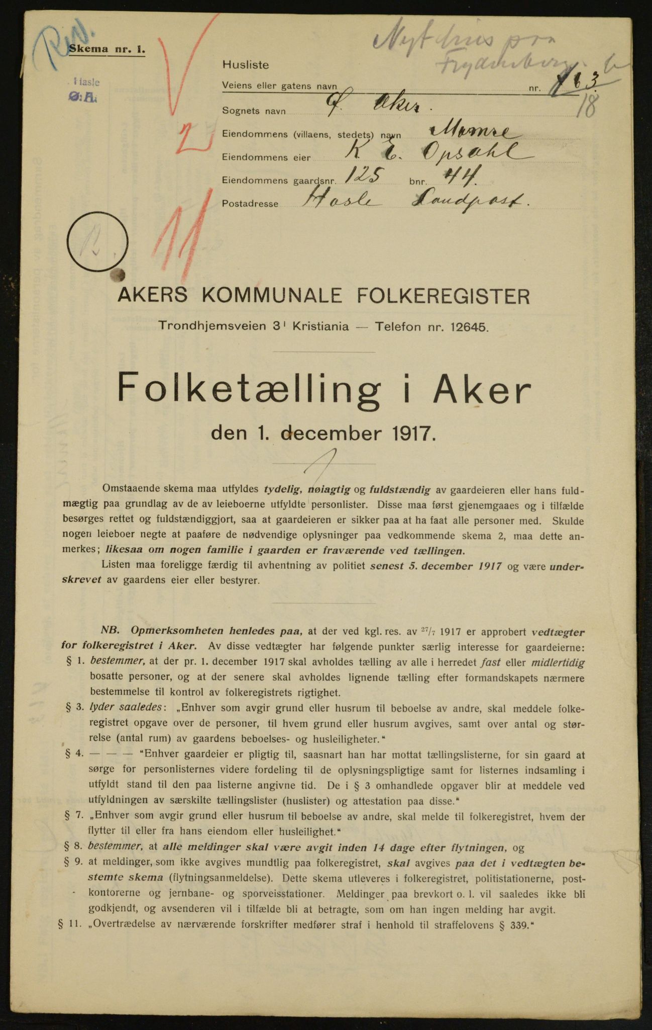 OBA, Municipal Census 1917 for Aker, 1917, p. 29514