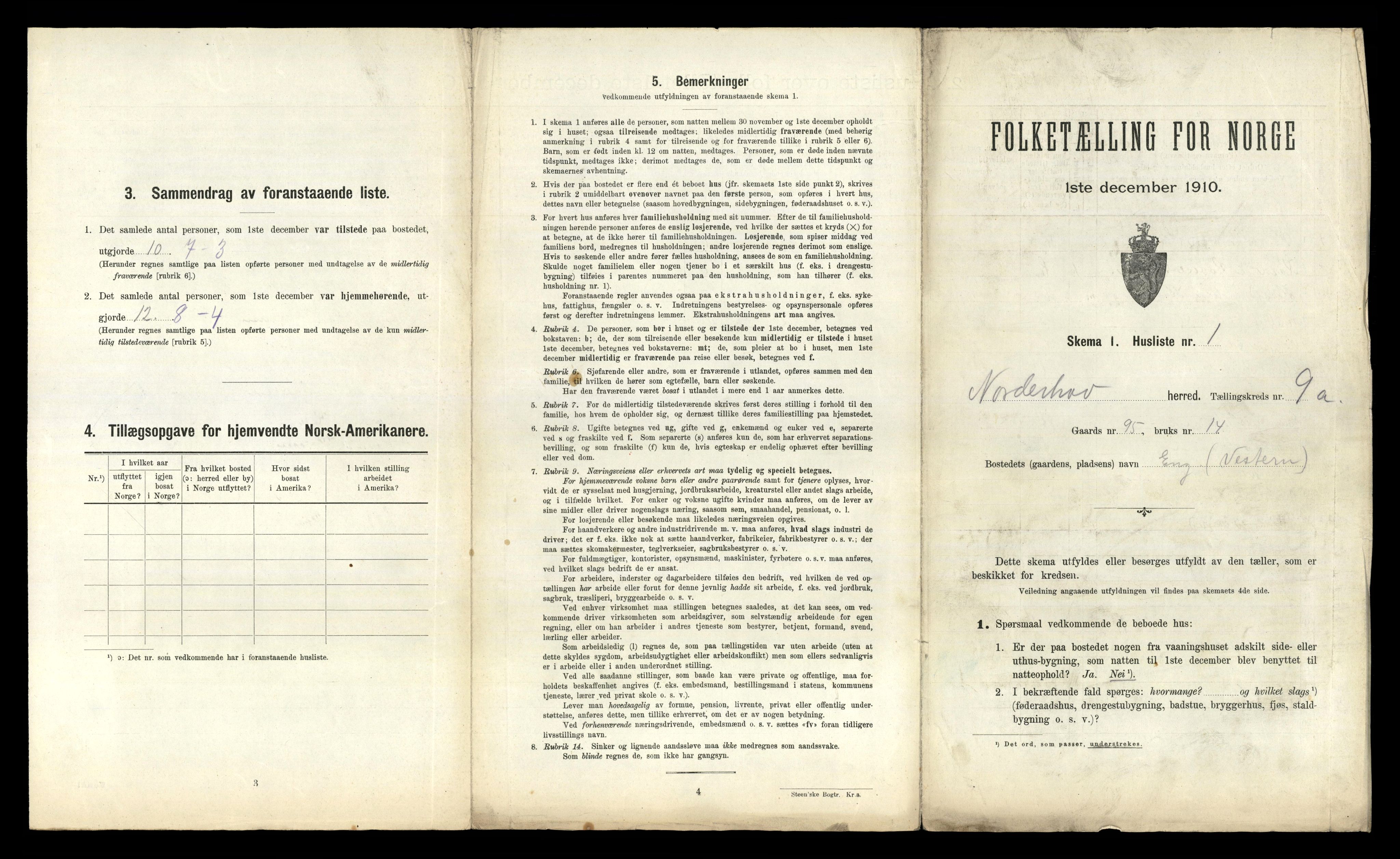 RA, 1910 census for Norderhov, 1910, p. 2094