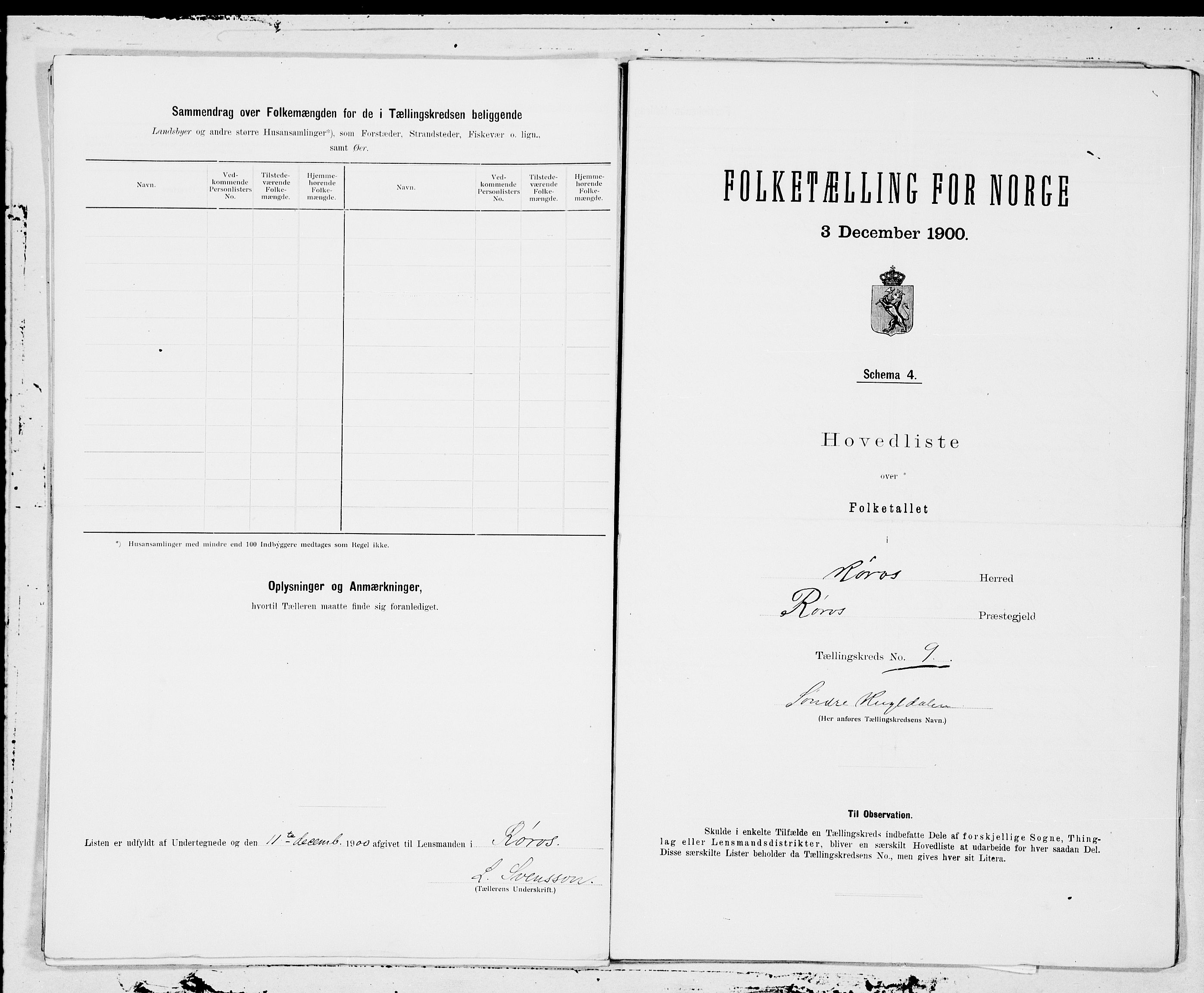 SAT, 1900 census for Røros, 1900, p. 20