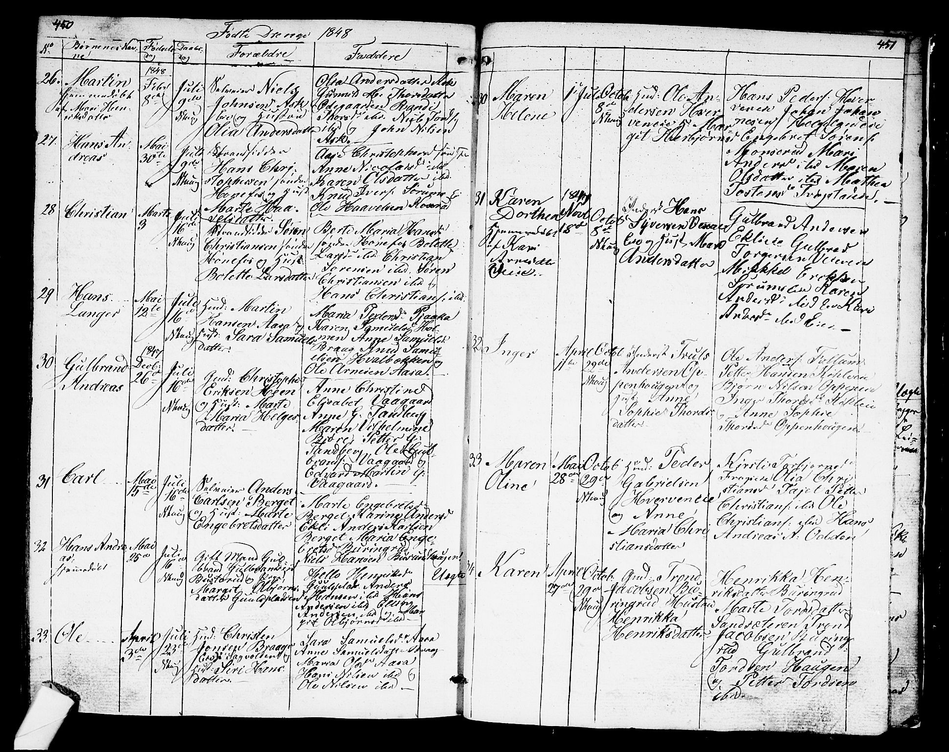 Norderhov kirkebøker, SAKO/A-237/G/Ga/L0004: Parish register (copy) no. I 4, 1824-1849, p. 450-451