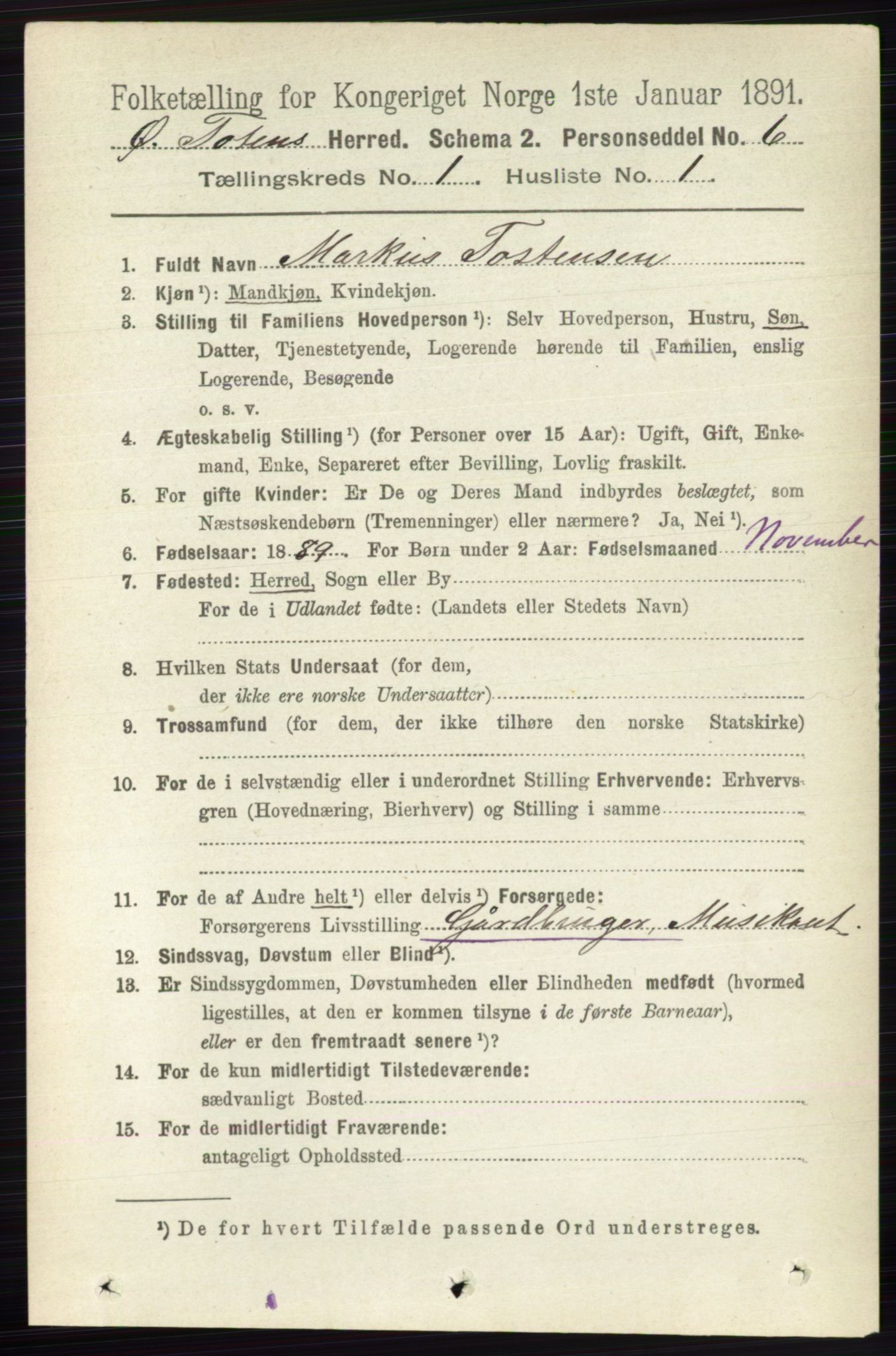 RA, 1891 census for 0528 Østre Toten, 1891, p. 148