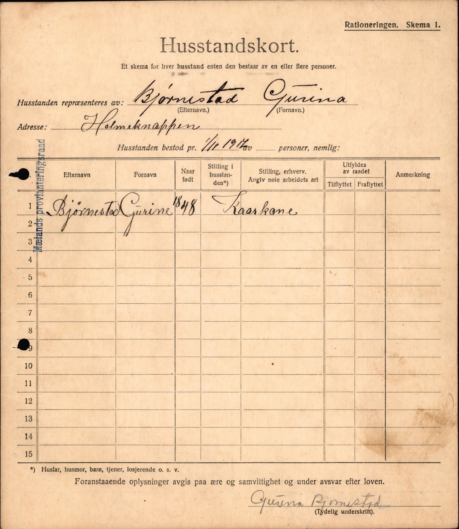 IKAH, Meland kommune, Provianteringsrådet, Husstander per 01.11.1917, 1917-1918, p. 86