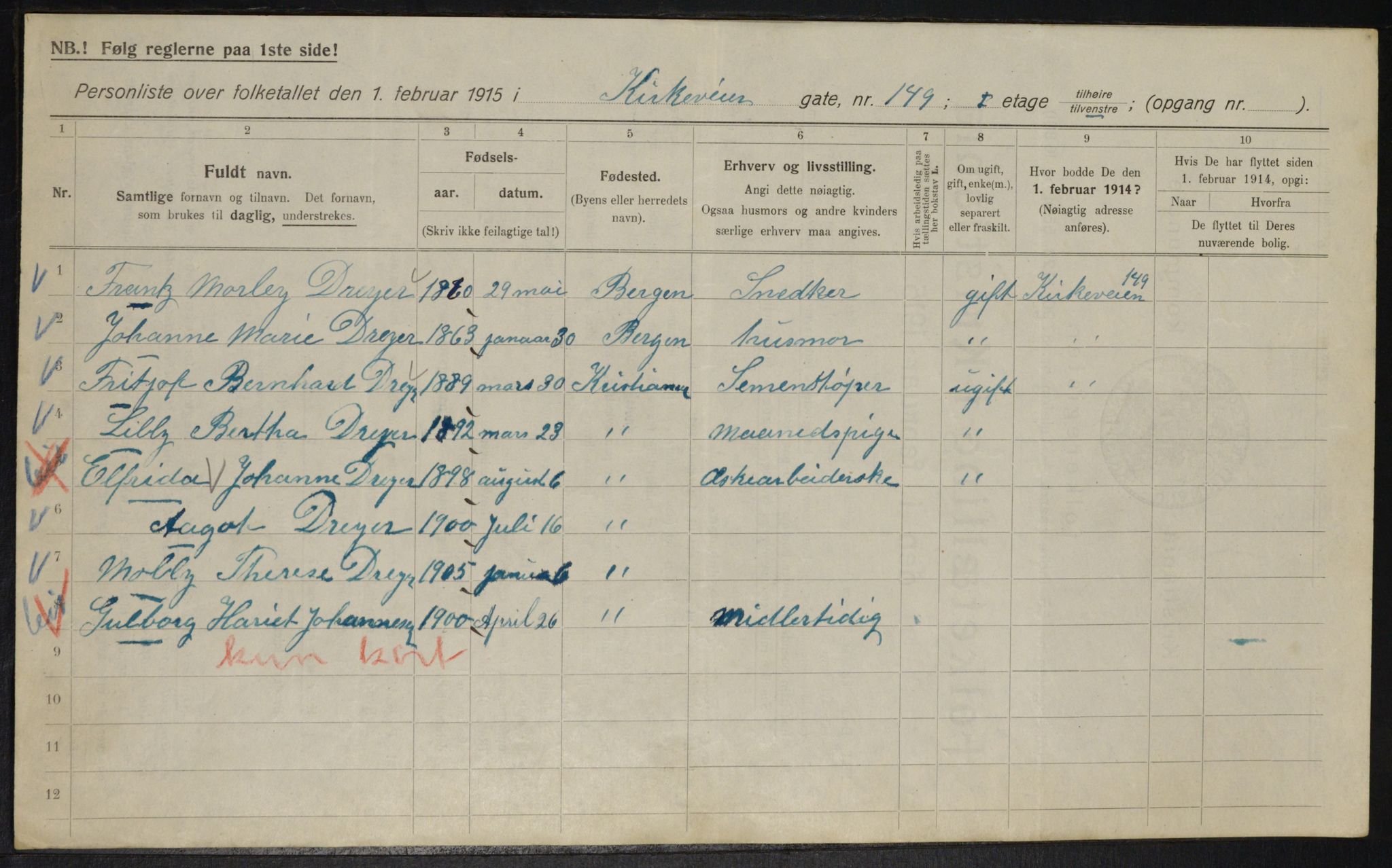 OBA, Municipal Census 1915 for Kristiania, 1915, p. 51006