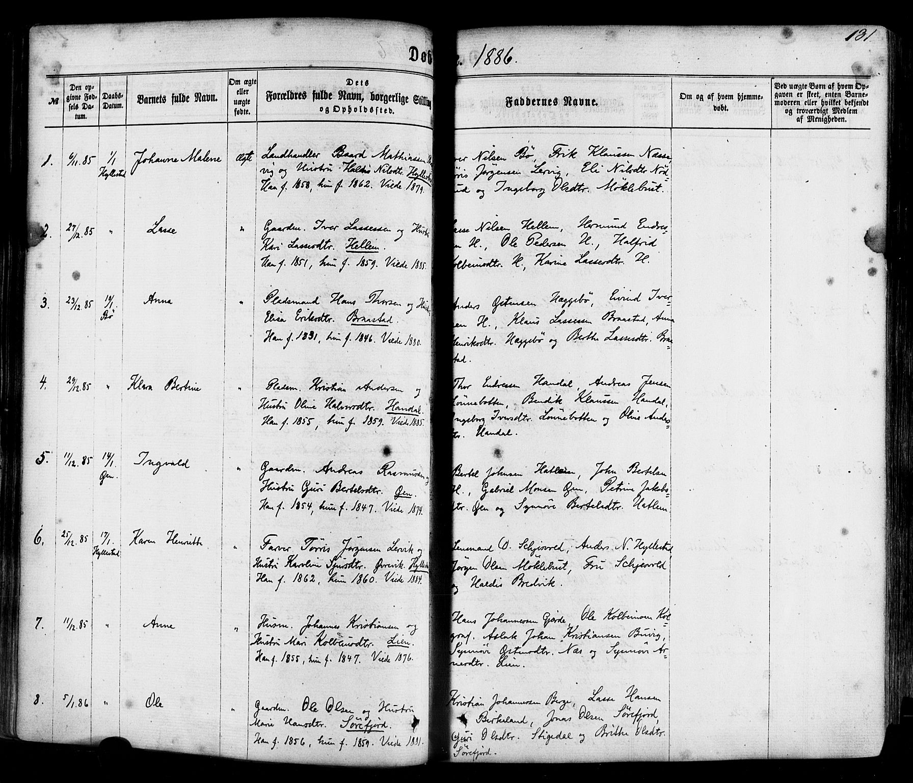 Hyllestad sokneprestembete, SAB/A-80401: Parish register (official) no. A 1, 1861-1886, p. 131