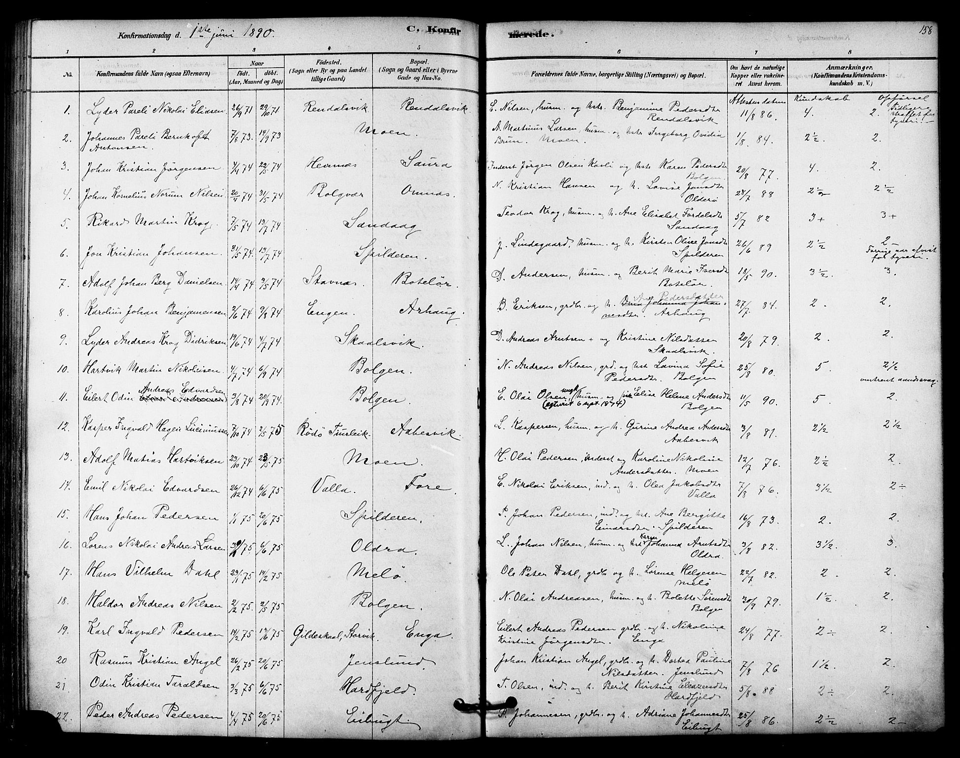 Ministerialprotokoller, klokkerbøker og fødselsregistre - Nordland, AV/SAT-A-1459/843/L0626: Parish register (official) no. 843A01, 1878-1907, p. 158