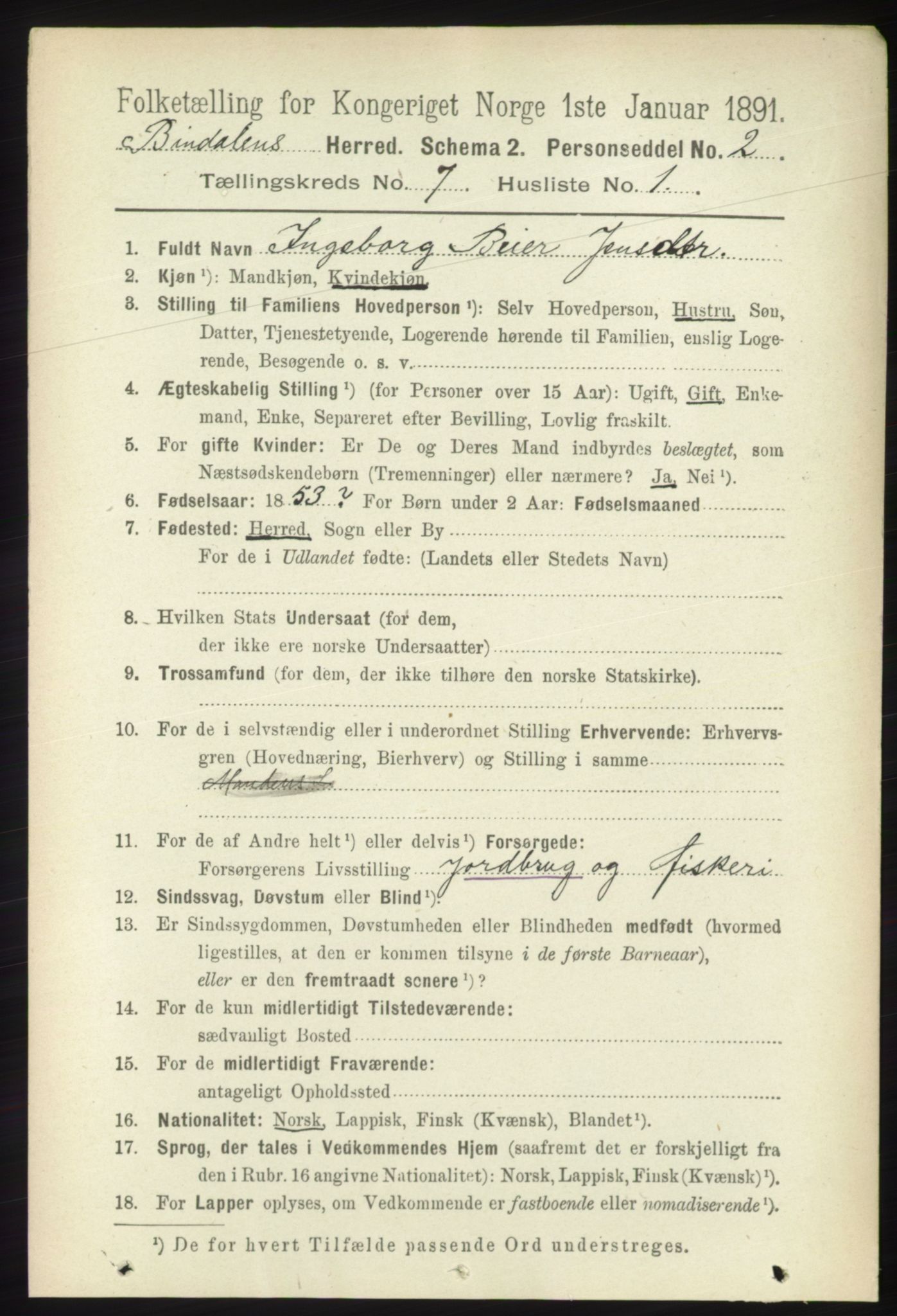 RA, 1891 census for 1811 Bindal, 1891, p. 2247