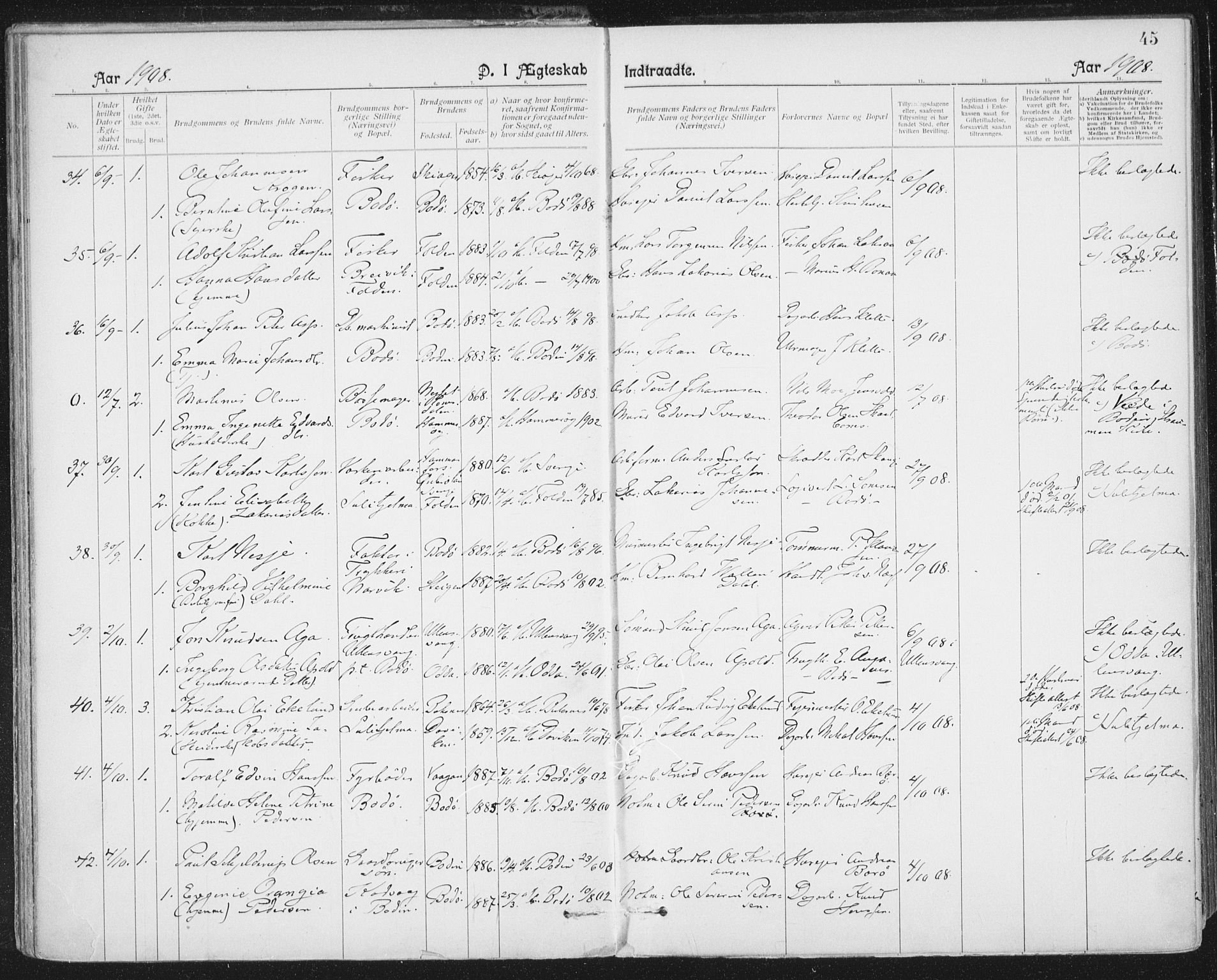 Ministerialprotokoller, klokkerbøker og fødselsregistre - Nordland, AV/SAT-A-1459/801/L0012: Parish register (official) no. 801A12, 1900-1916, p. 45