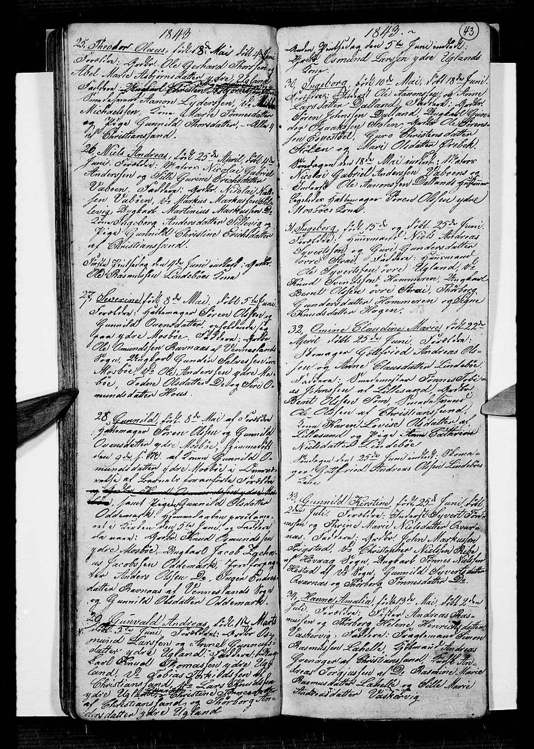 Oddernes sokneprestkontor, SAK/1111-0033/F/Fb/Fba/L0004: Parish register (copy) no. B 4, 1837-1846, p. 43