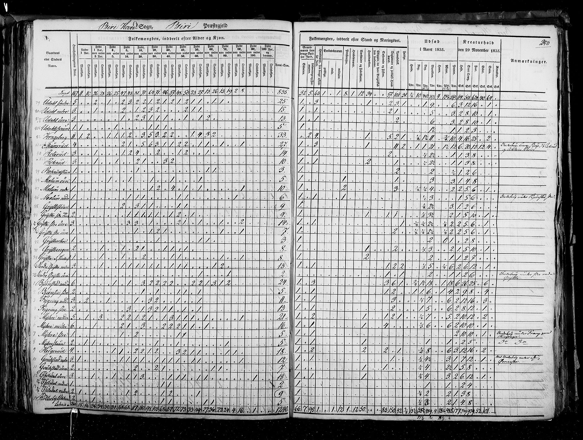 RA, Census 1835, vol. 3: Hedemarken amt og Kristians amt, 1835, p. 250