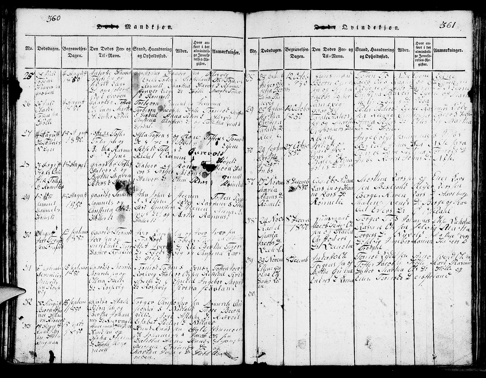 Strand sokneprestkontor, SAST/A-101828/H/Ha/Hab/L0002: Parish register (copy) no. B 2, 1816-1854, p. 360-361