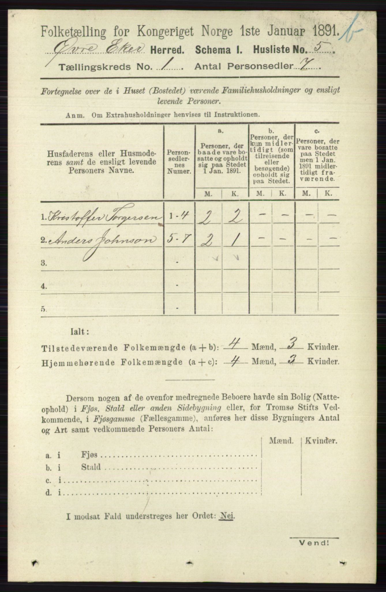 RA, 1891 census for 0624 Øvre Eiker, 1891, p. 7727