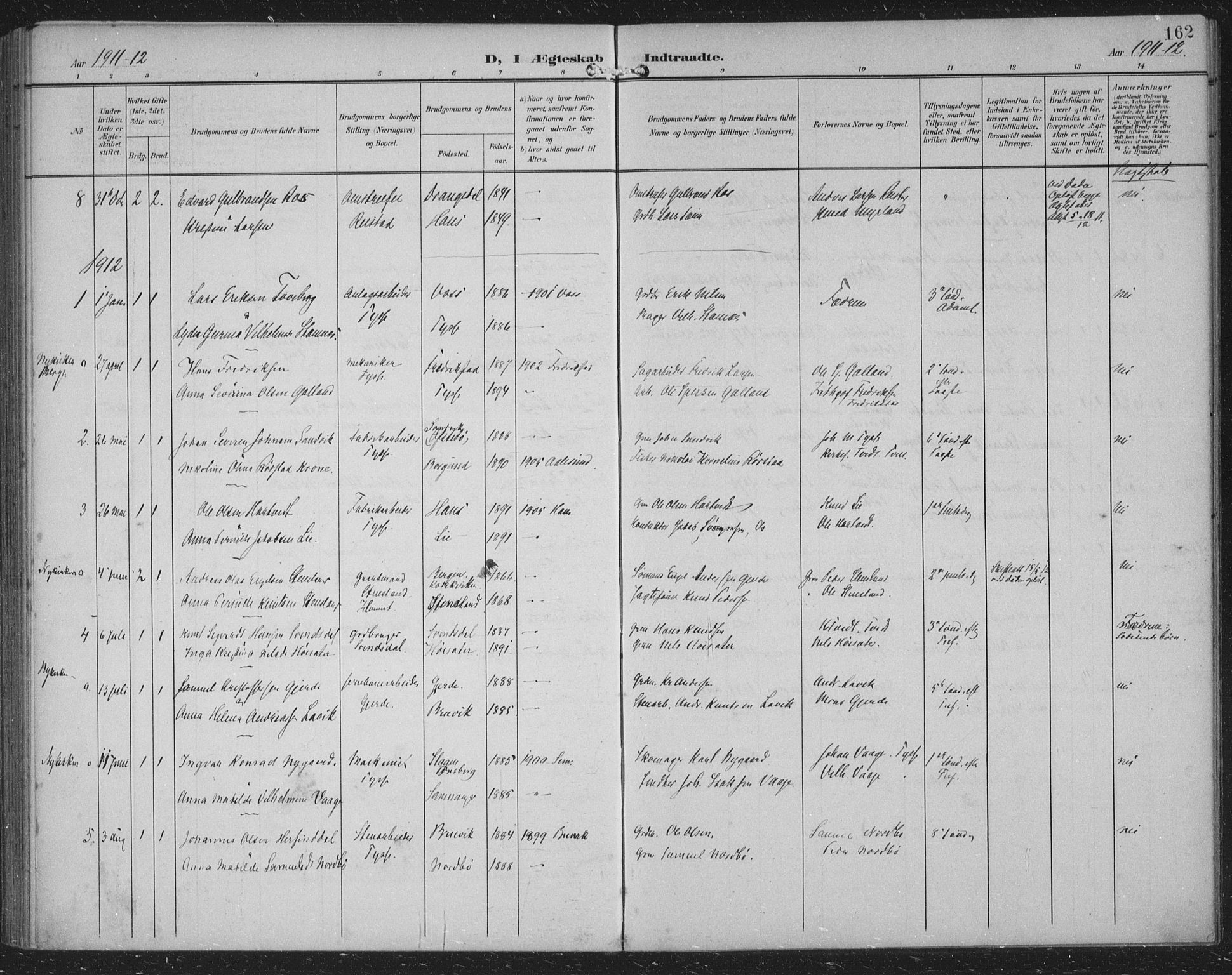 Samnanger Sokneprestembete, AV/SAB-A-77501/H/Haa: Parish register (official) no. A 2, 1902-1918, p. 162