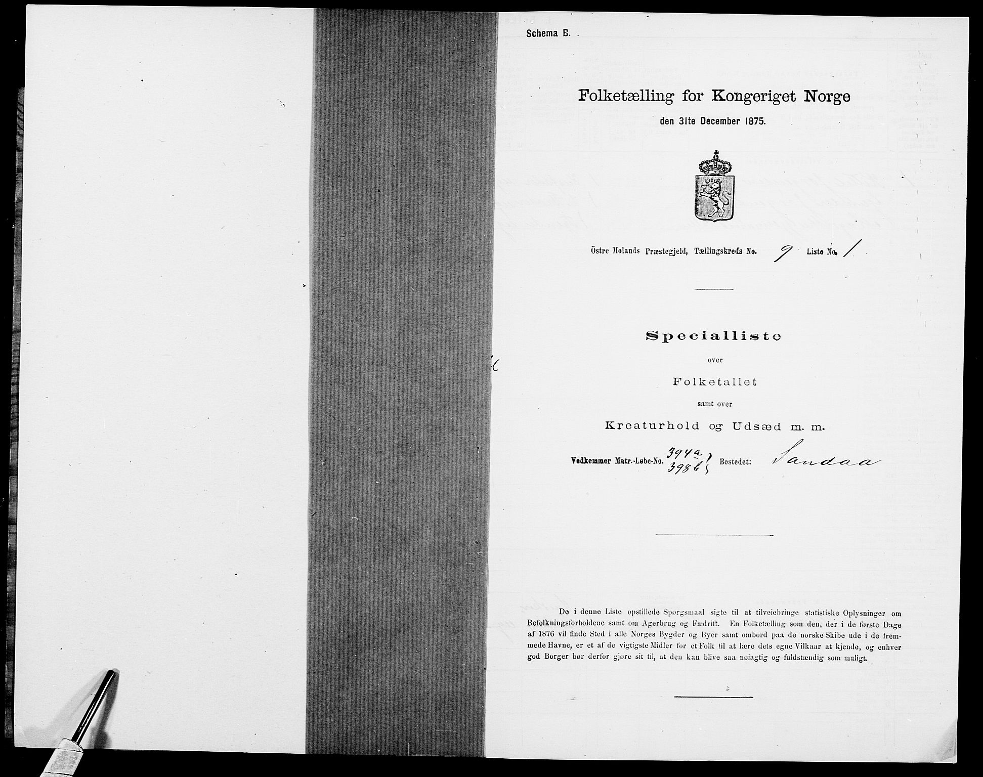 SAK, 1875 census for 0918P Austre Moland, 1875, p. 2473