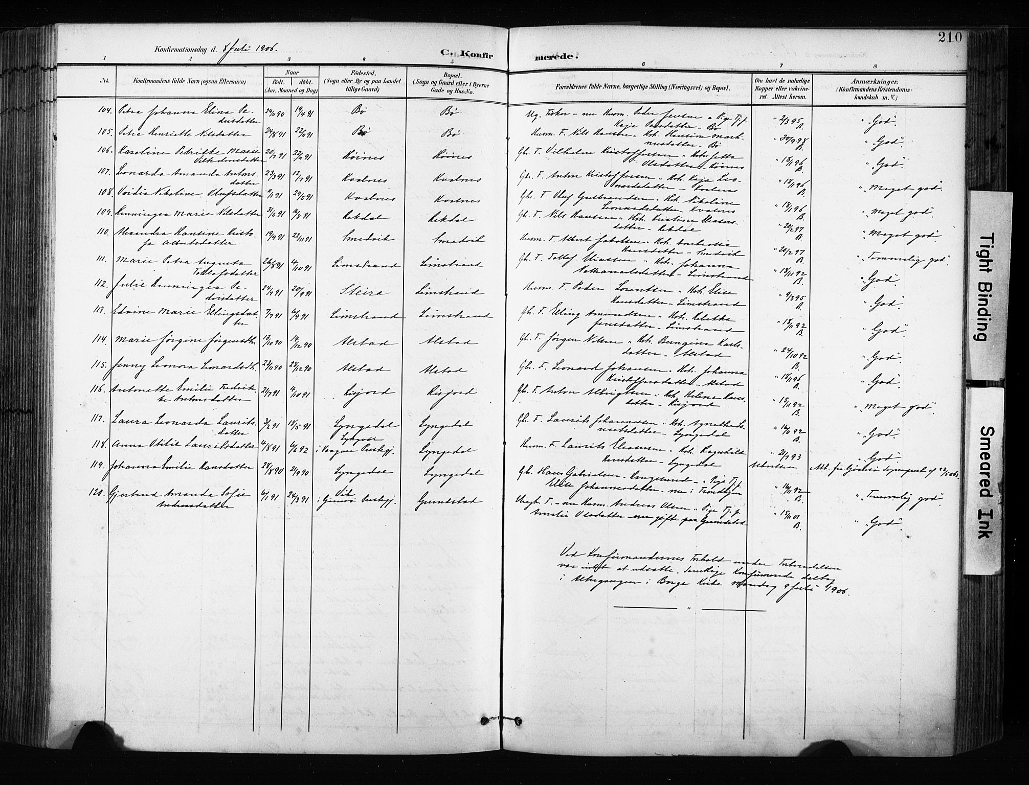 Ministerialprotokoller, klokkerbøker og fødselsregistre - Nordland, AV/SAT-A-1459/880/L1134: Parish register (official) no. 880A08, 1899-1908, p. 210