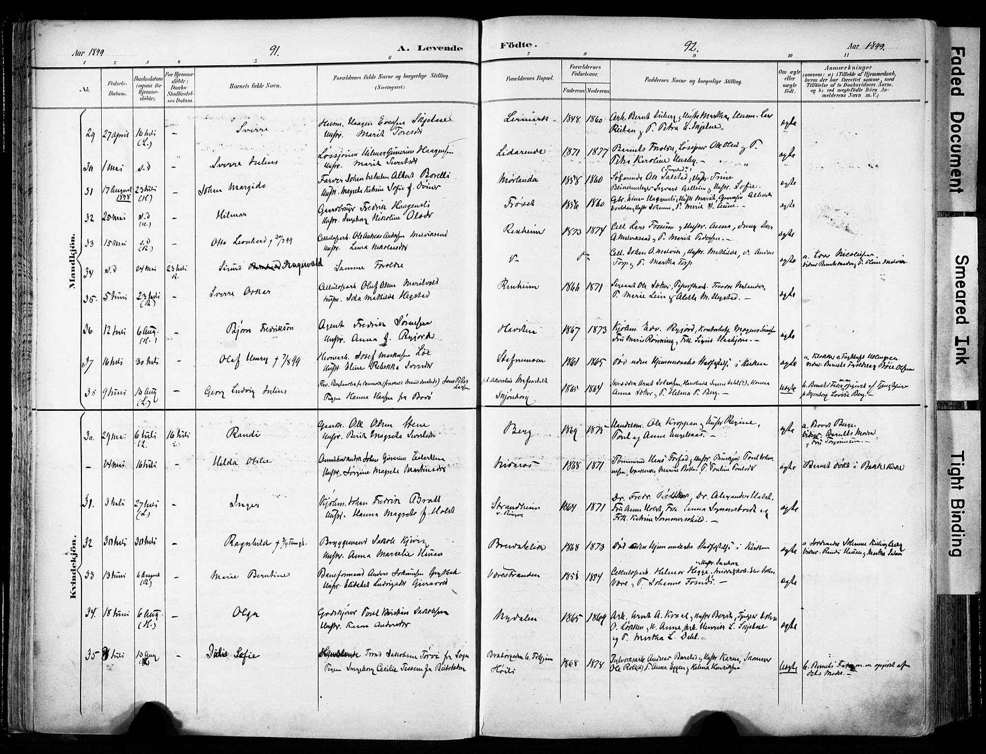 Ministerialprotokoller, klokkerbøker og fødselsregistre - Sør-Trøndelag, AV/SAT-A-1456/606/L0301: Parish register (official) no. 606A16, 1894-1907, p. 91-92