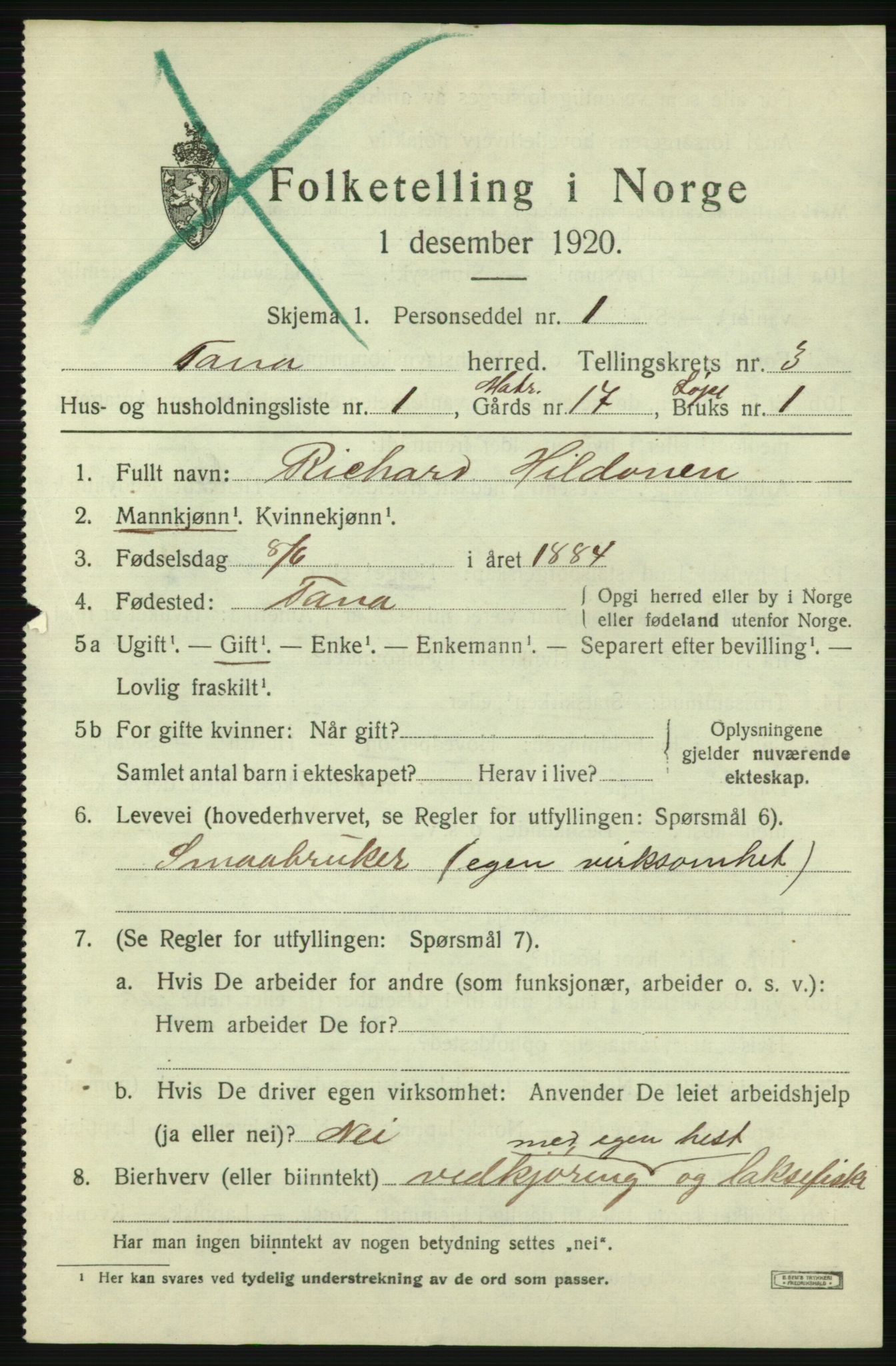 SATØ, 1920 census for Tana, 1920, p. 2354